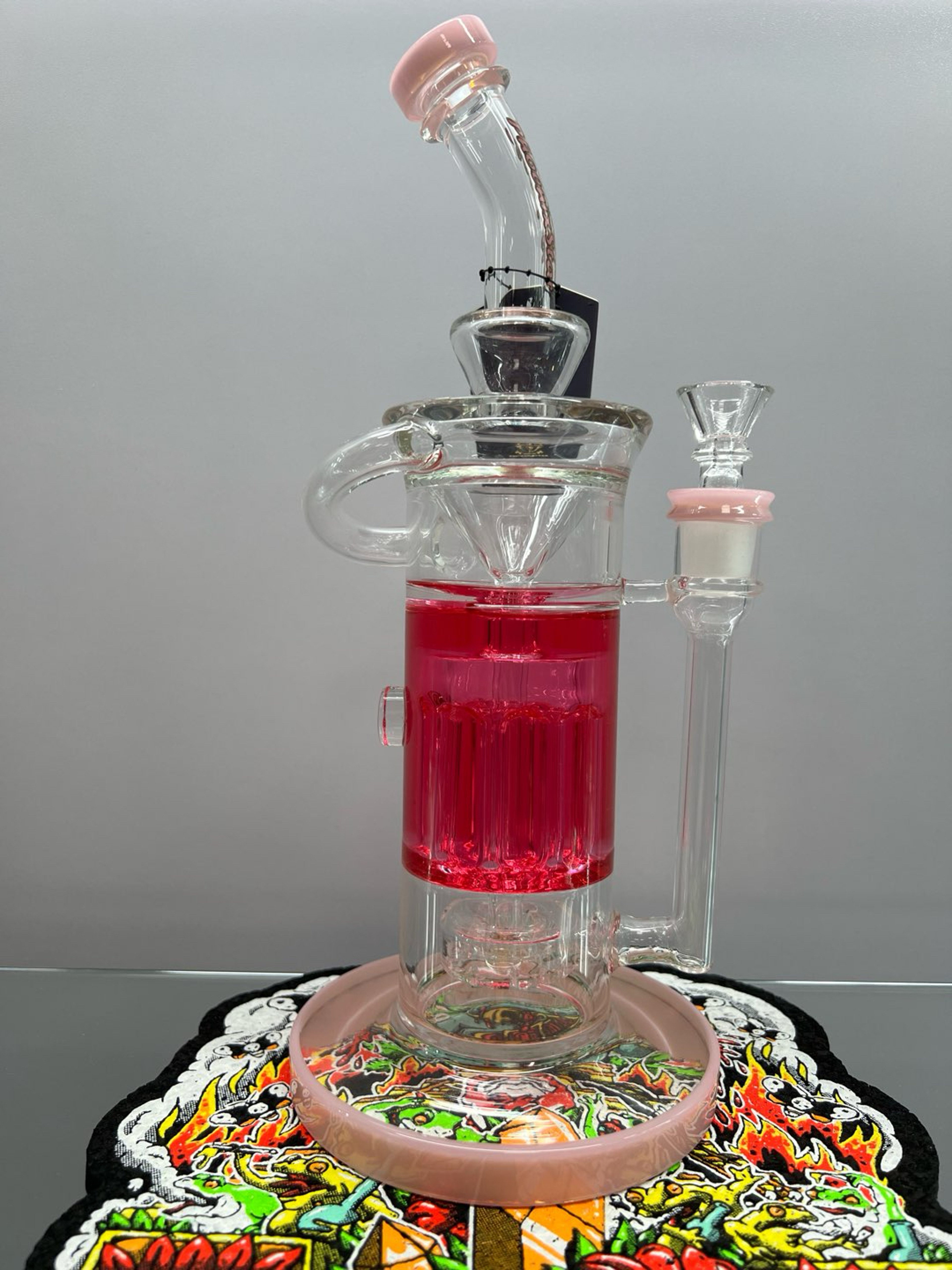 Preview pic of 12” Recycler rig with Glycerin Reinforced 8 Arm Pillar Perc and a showerhead perc
