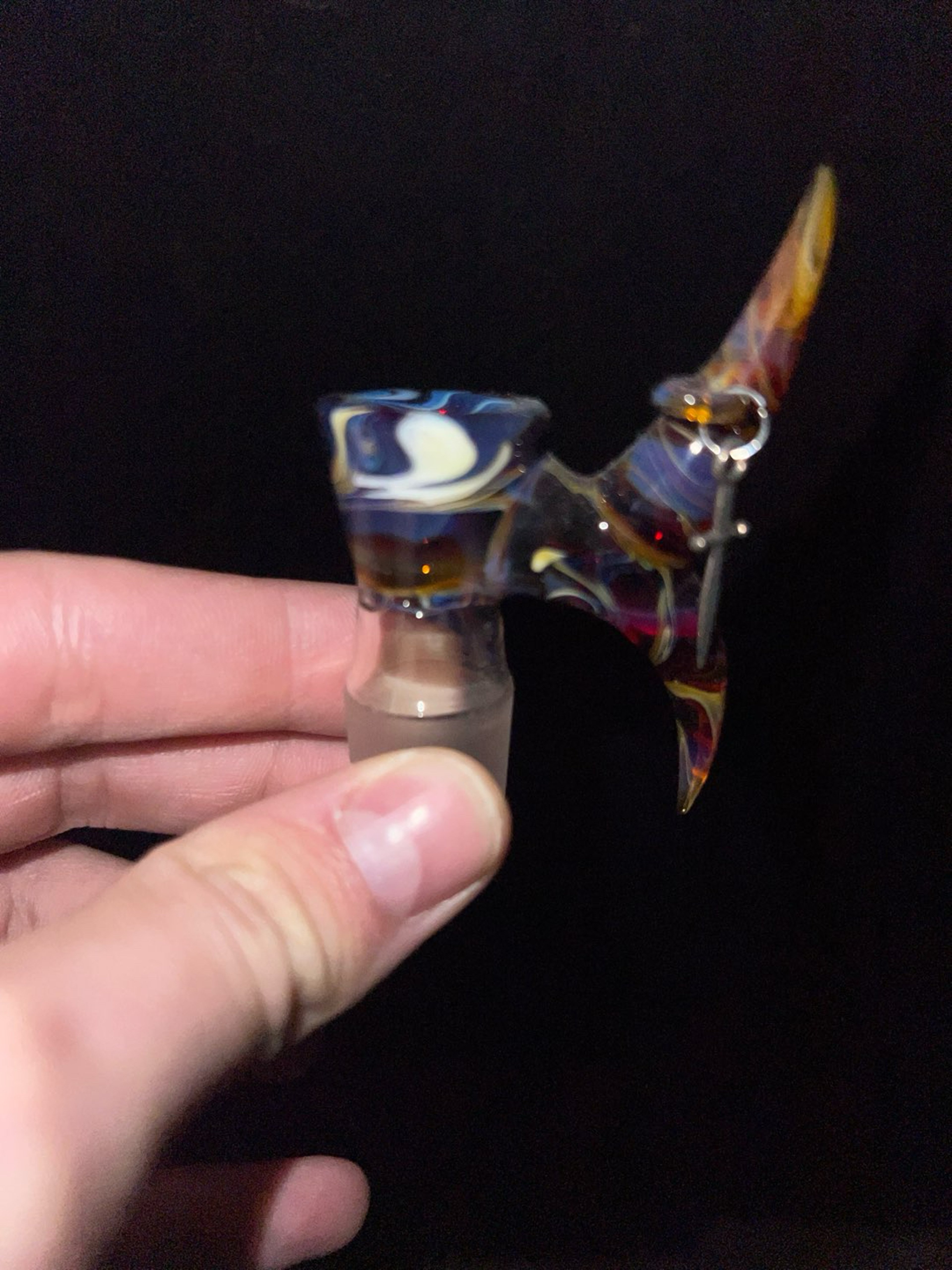 Preview pic of Hannya.glass lokis lipstick double horn with mini sword keychain