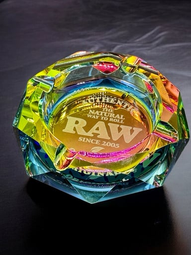 Preview pic of RAW Ashtray Crystal RAINBOW GLASS Round Beveled Ash Tray New in Box