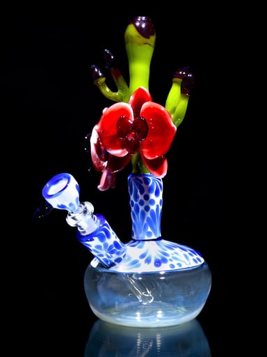 Preview pic of Sarita Glass - Chinoiseries Fumed Vase Mini Tube w/ Removable Downstem - Red Orchid - 10mm Female
