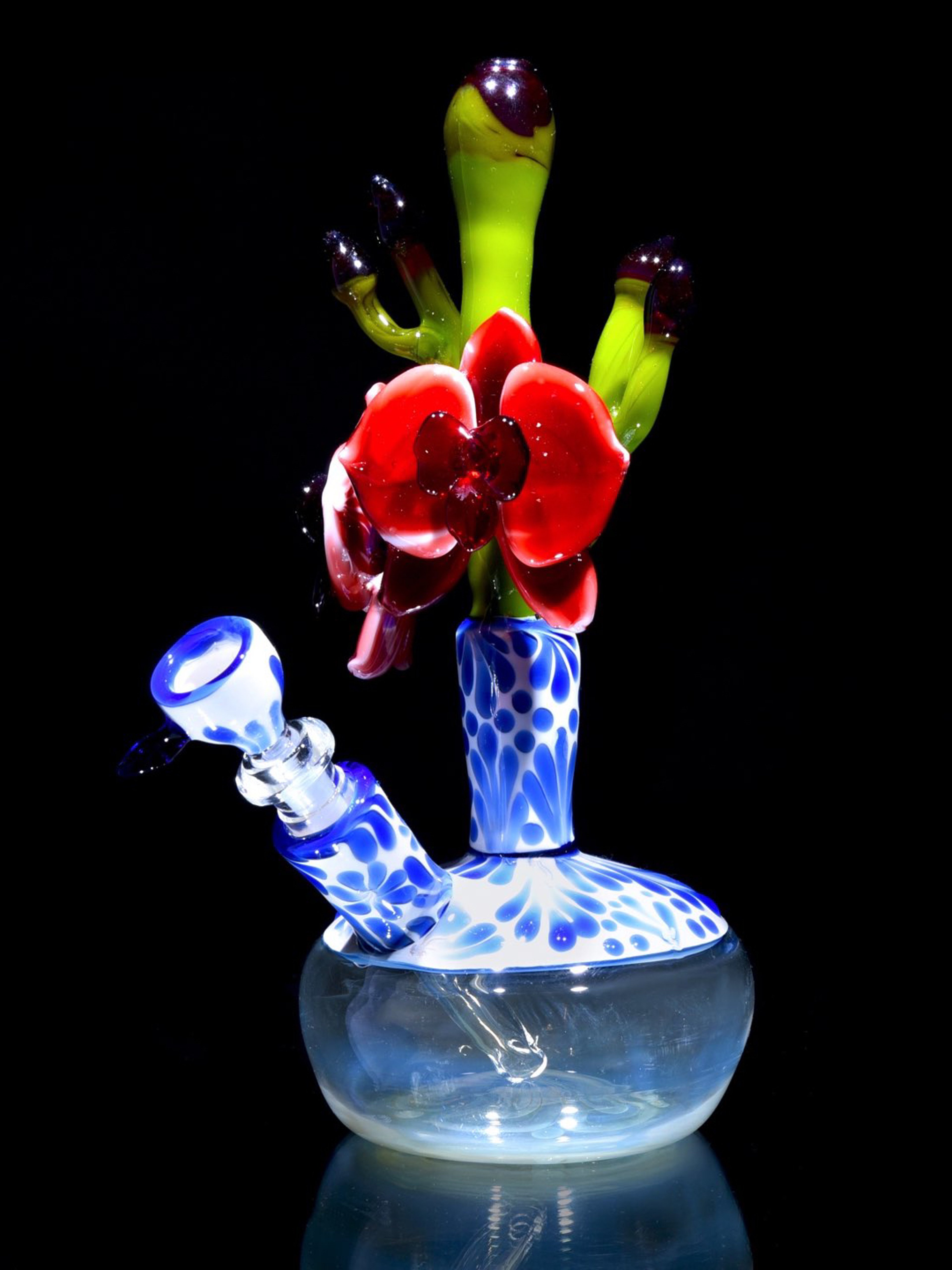 Preview pic of Sarita Glass - Chinoiseries Fumed Vase Mini Tube w/ Removable Downstem - Red Orchid - 10mm Female