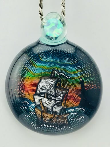 Preview pic of JH Glass Doticello Ship & Lighthouse Pendant