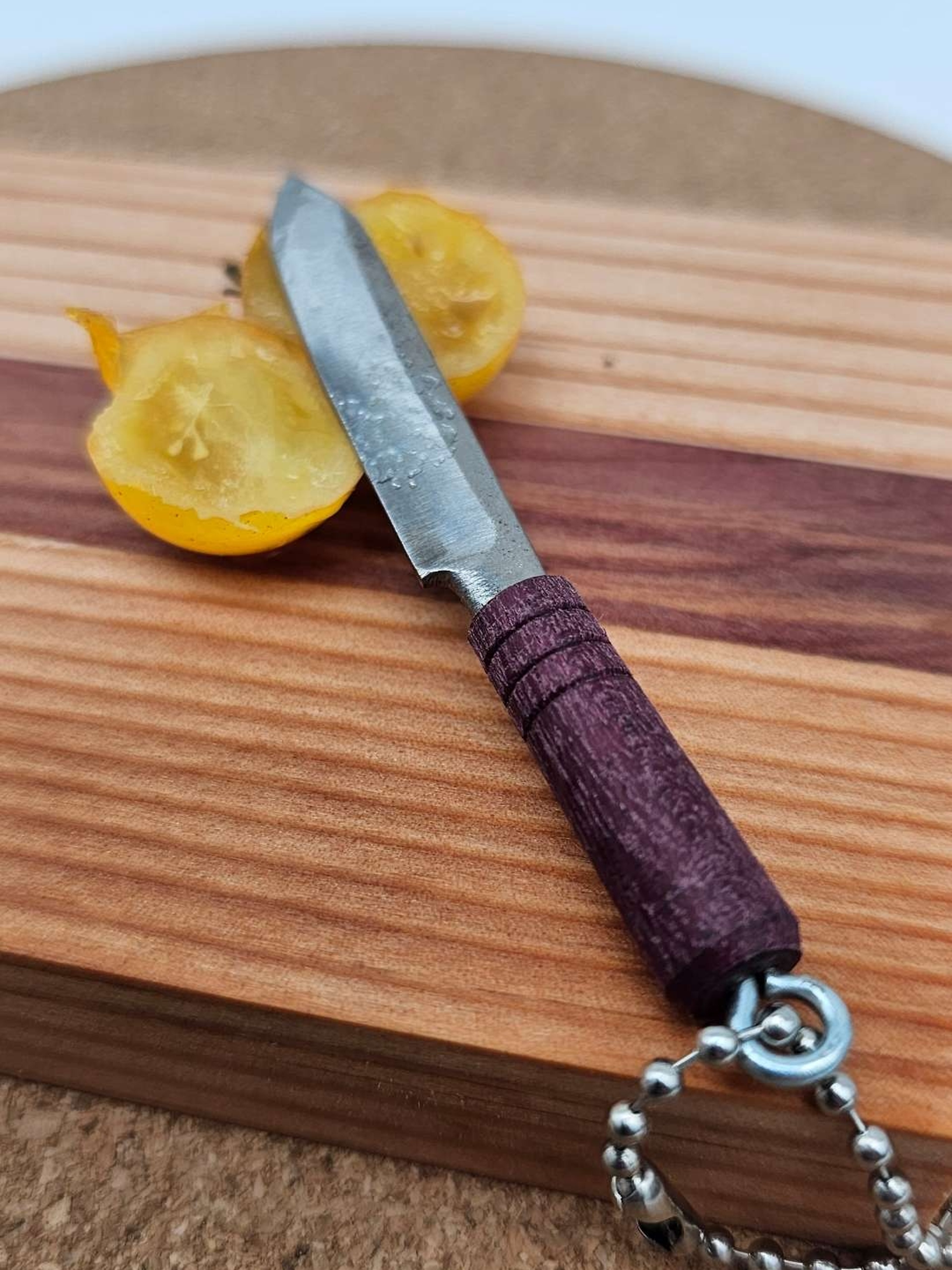 Preview pic of Purple heart mini chef knife dabber/keychain