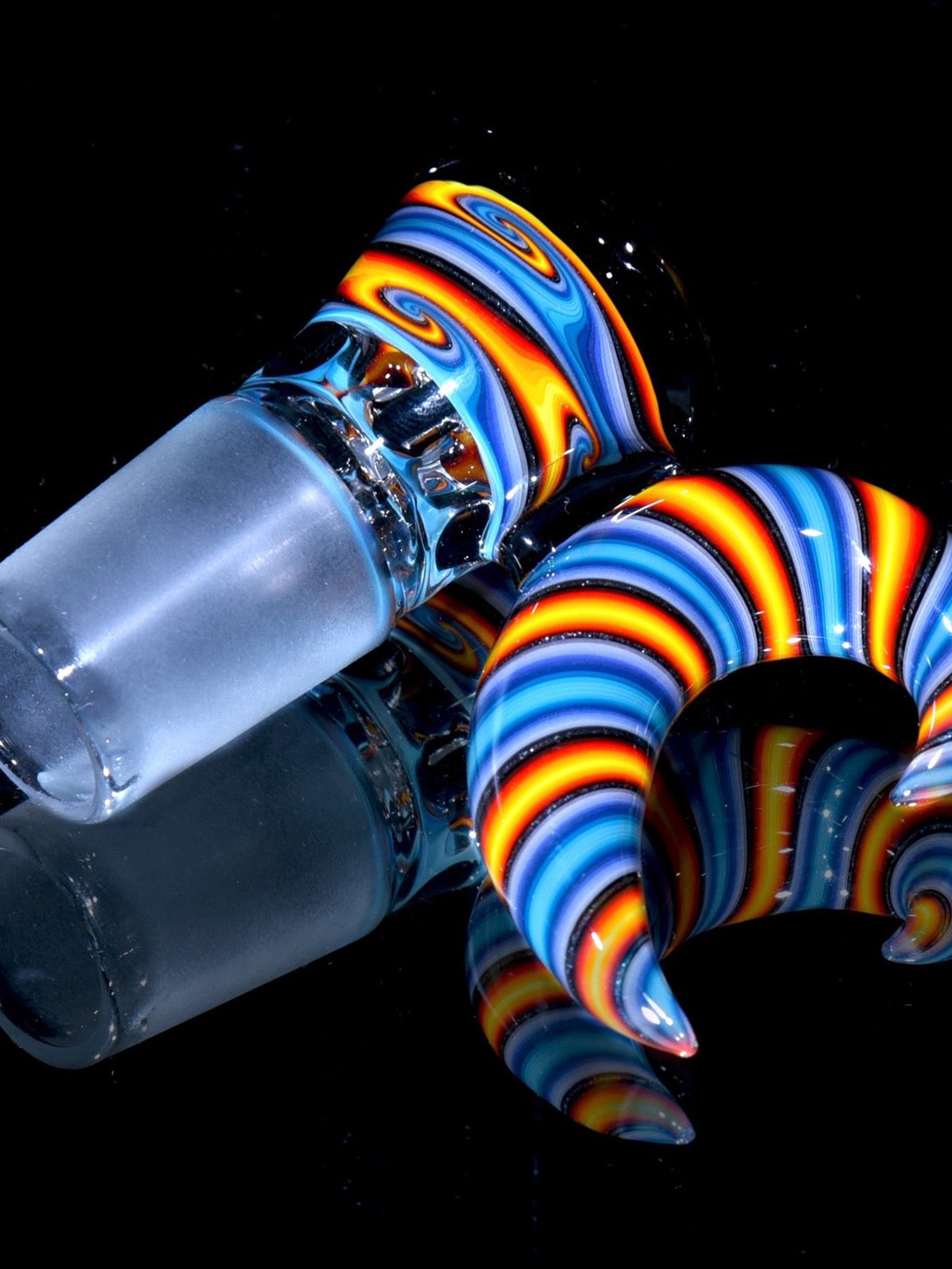 Preview pic of Jake C Glass - Worked Fire & Ice Reversal 4-hole Slide w/ Crescent Handle - 18mm Male