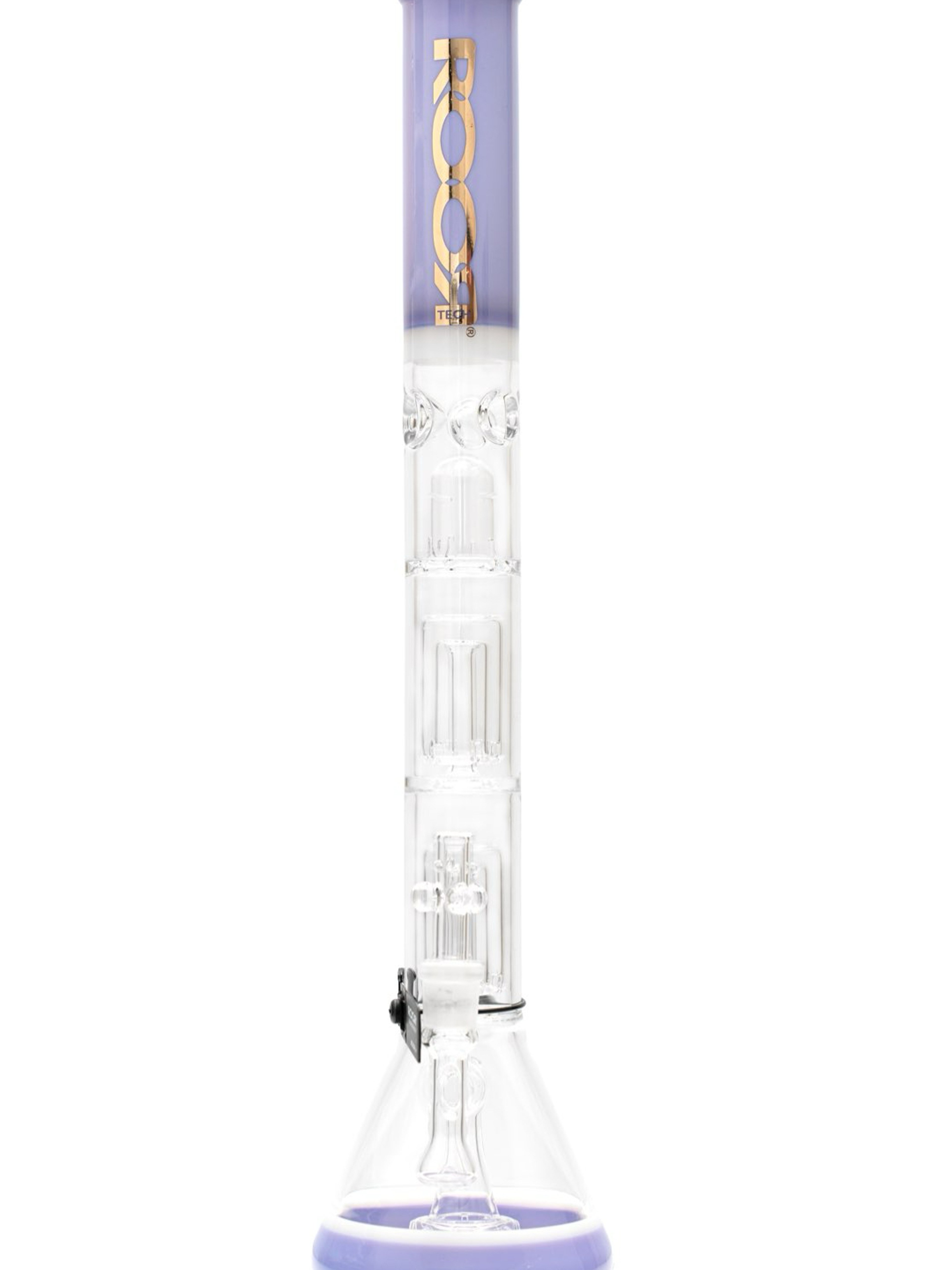 Preview pic of ROOR Tech Fixed 18" 50x5 Beaker with Double Barrel Percs Purple with White Decal Frame