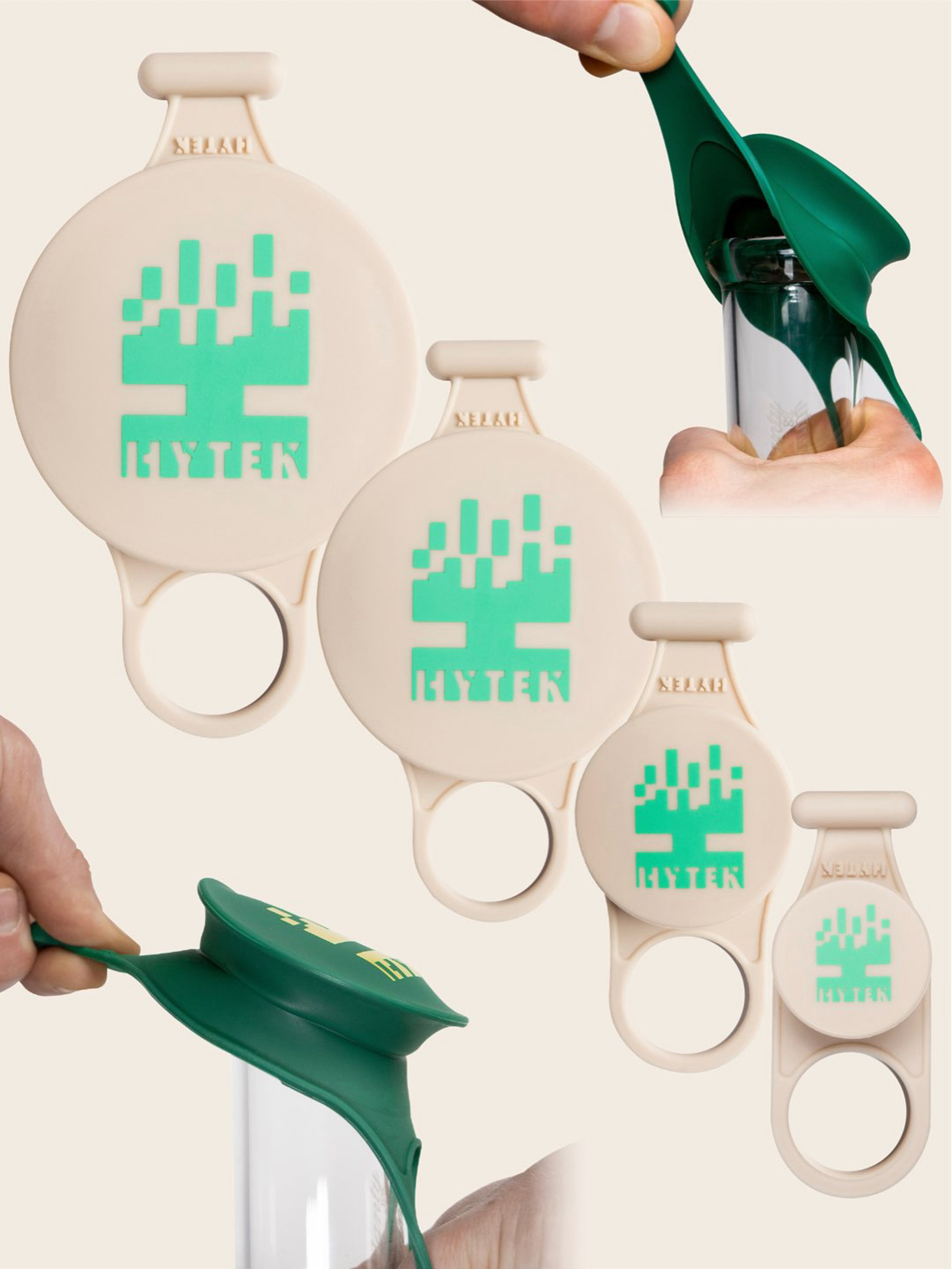 Bong and Rig Cleaning Caps by HYTEK (PATENT PENDING)- Includes 4 Caps - Beige/Tan image 0