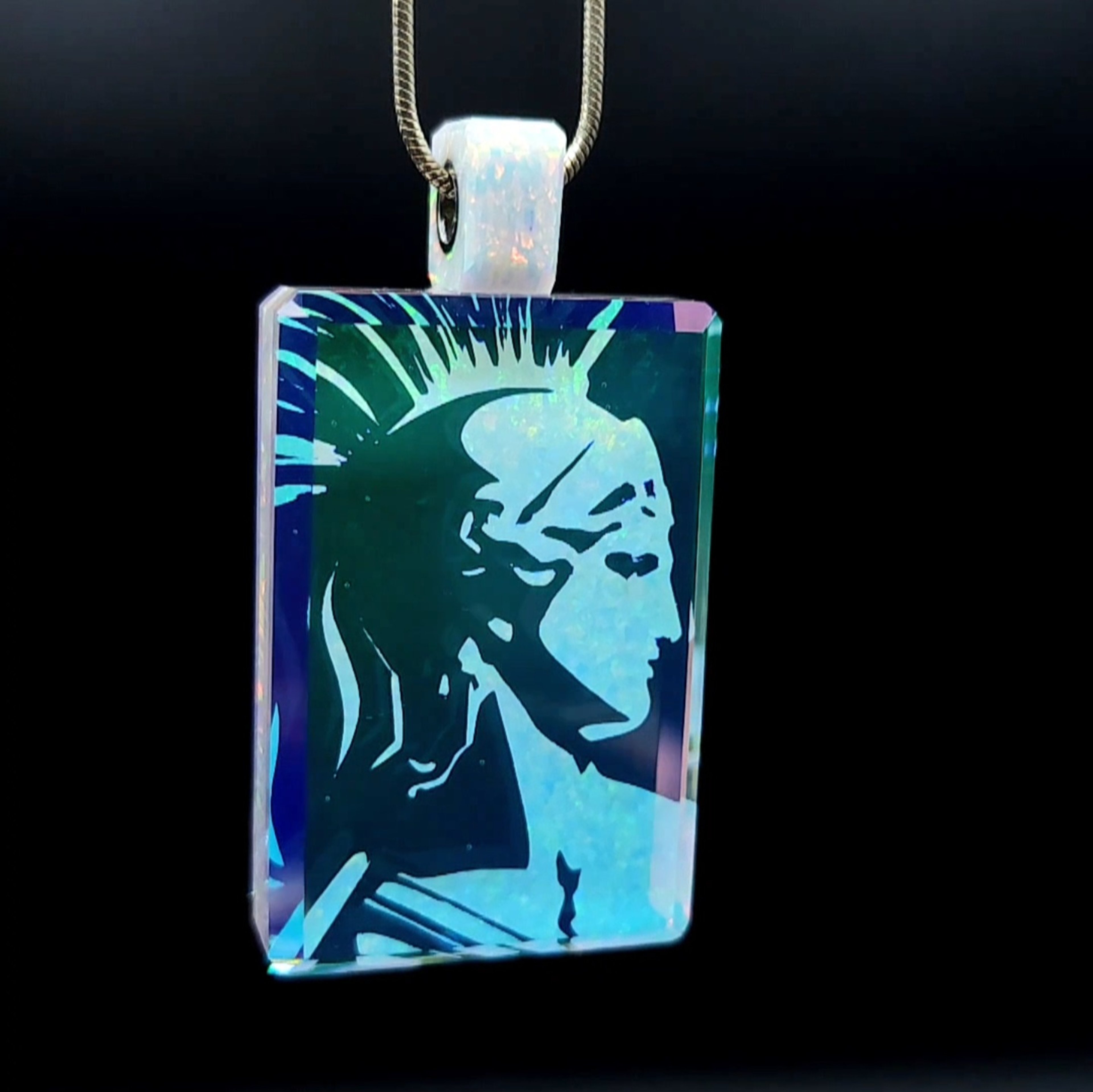 Preview pic of Faceted Opal and Dichro Etched "Centurion" Image Pendant