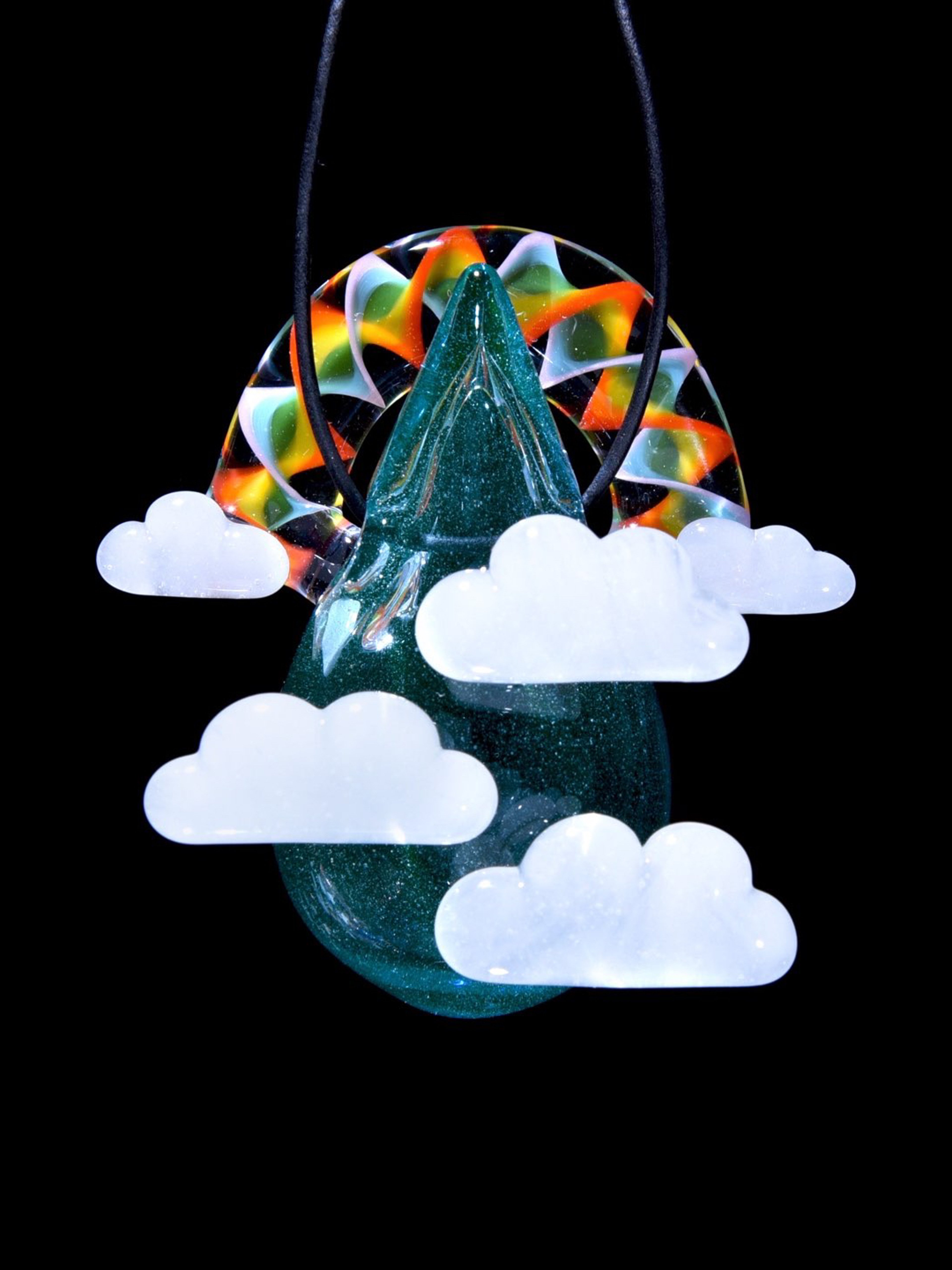 Preview pic of A Real Nobody - Raindrop Scenery Pendant - White Clouds w/ Rainbow Arch