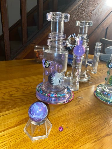 Preview pic of Hubbard glass pink slime faceted rig w just dew it glass marble and pearl