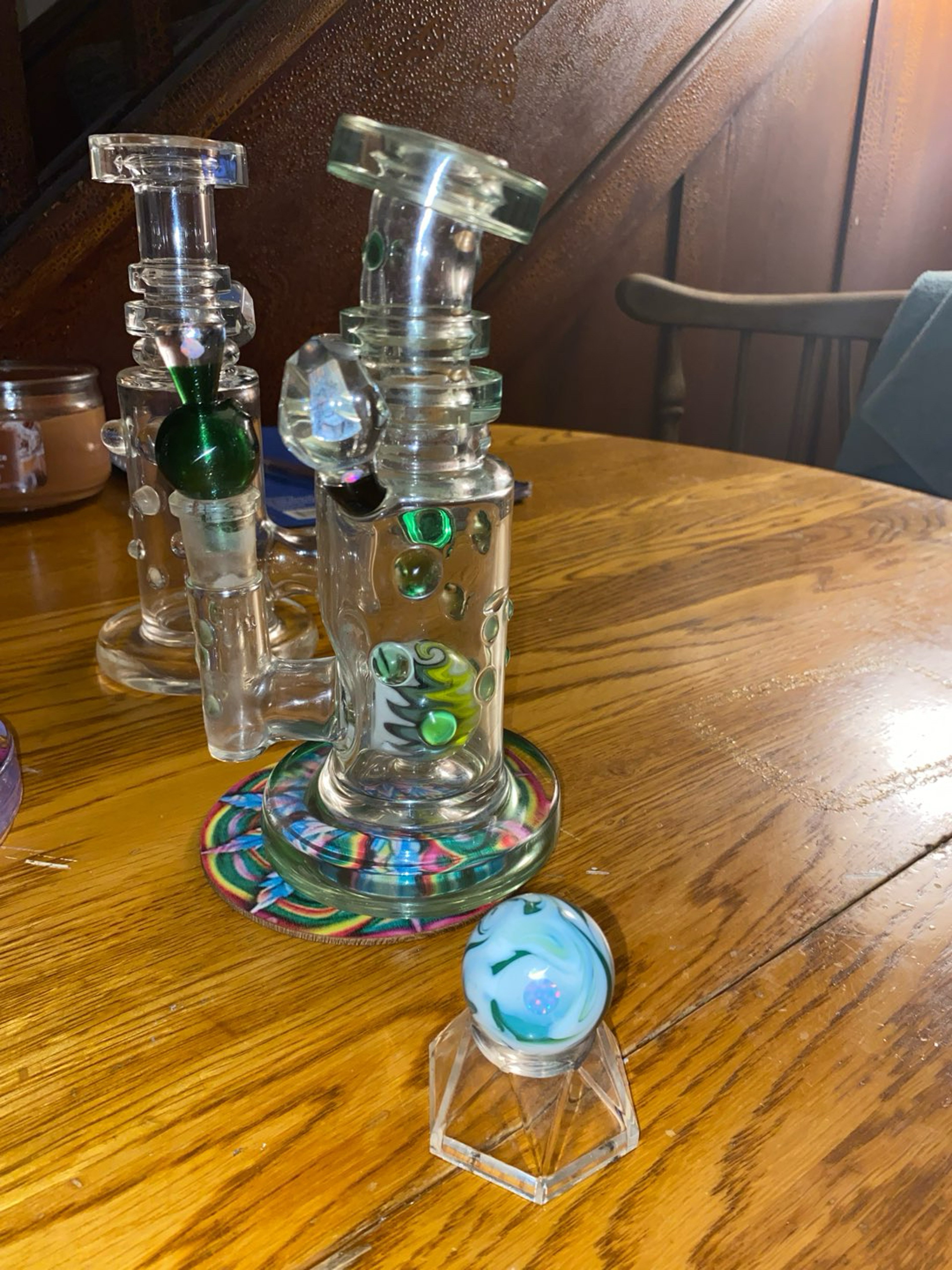 Preview pic of Hubbard glass in green stardust w justdewit marble an pearl