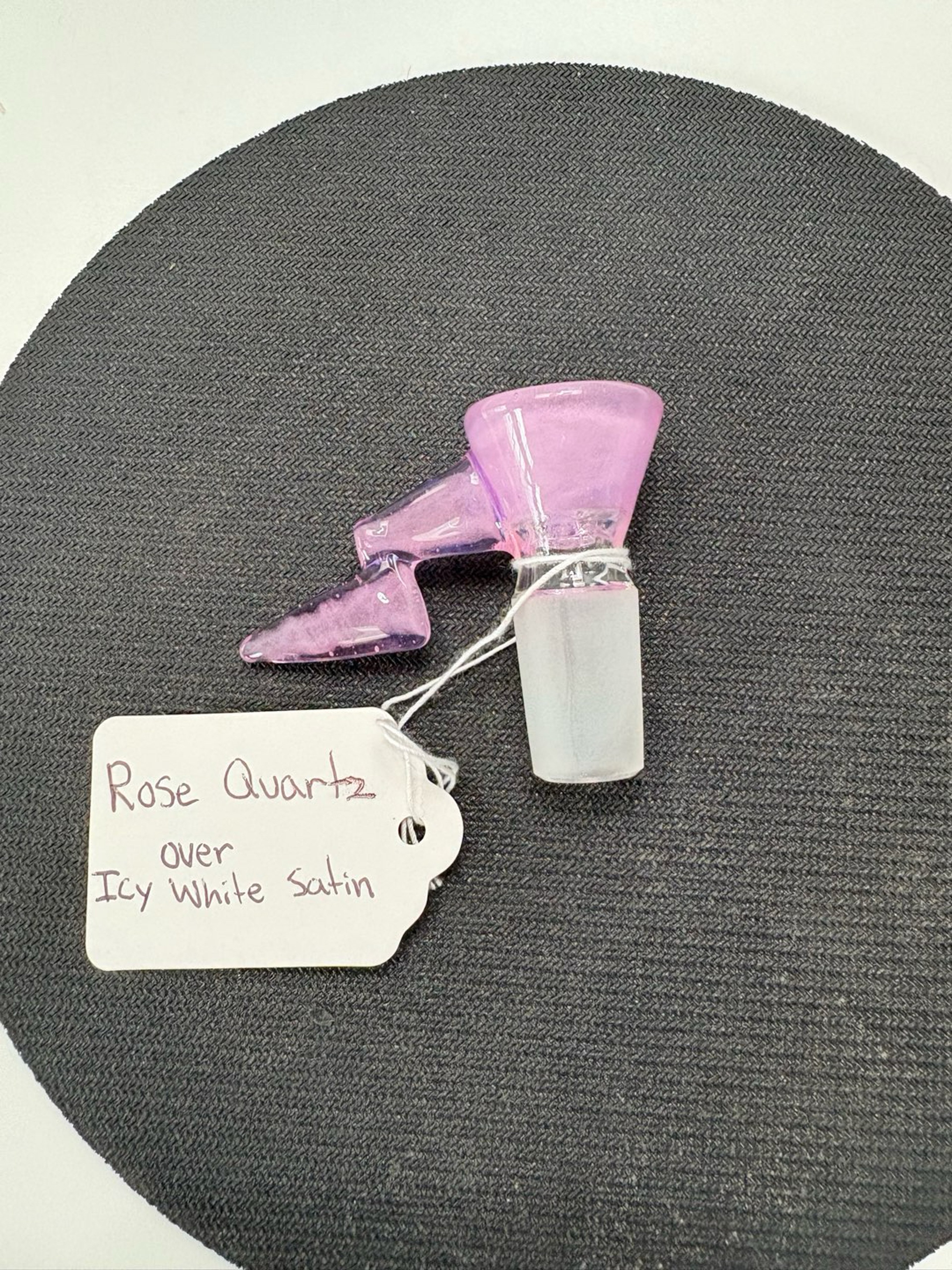 Preview pic of Rose quartz over icy white satin bolt slide