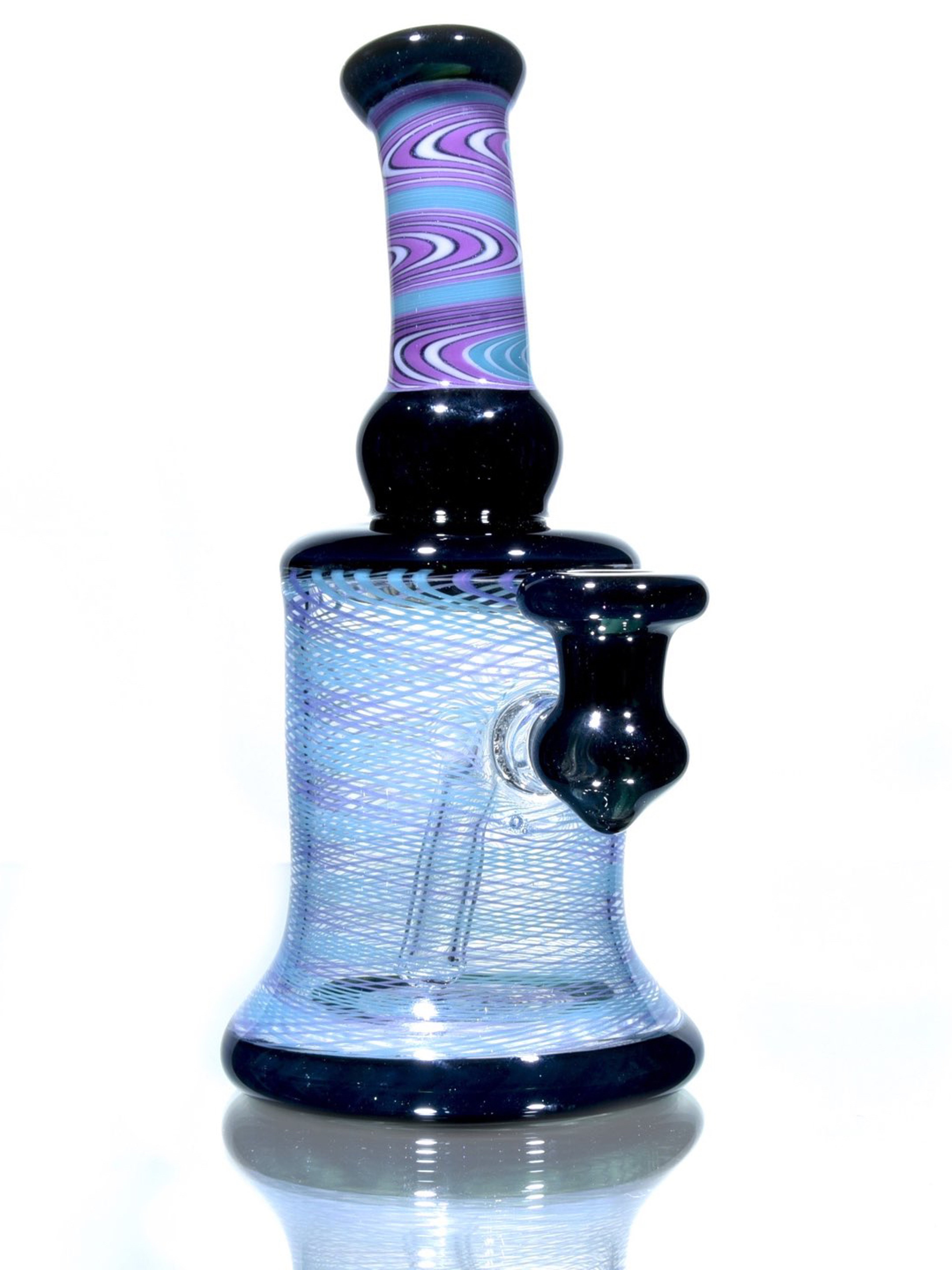 Preview pic of Likewize Glass - Fully-worked Banger Hanger - Dark Sparkle/Purple & Aqua Reti - 10mm Female