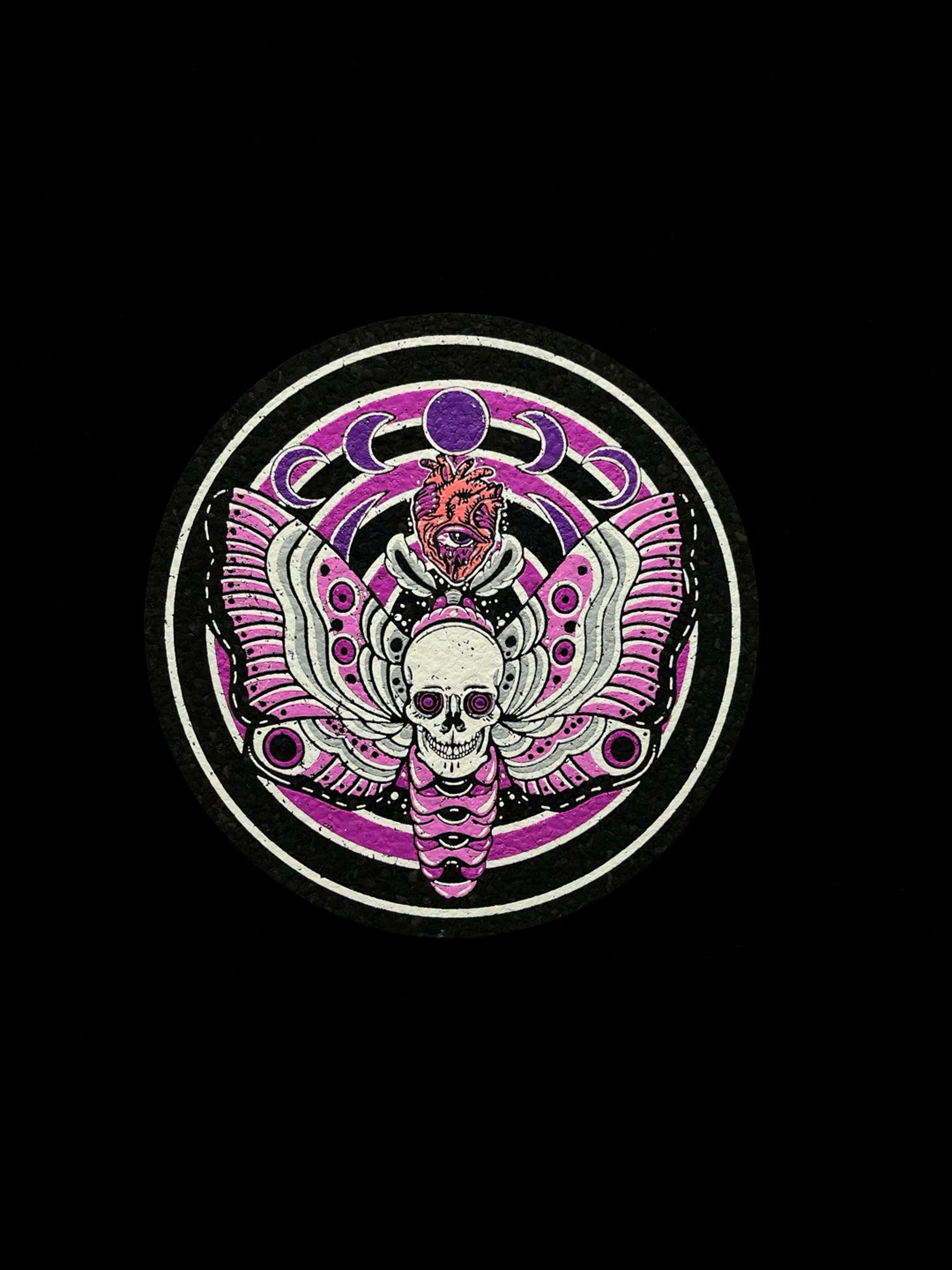 Preview pic of le20 Purple Dead Moth 8” Coaster Mat by Dark Mountain Cult x Moodmats