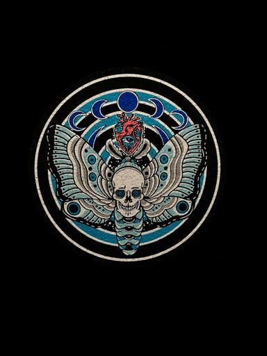 Preview pic of le20 Blue Dead Moth 8” Coaster Mat by Dark Mountain Cult x Moodmats