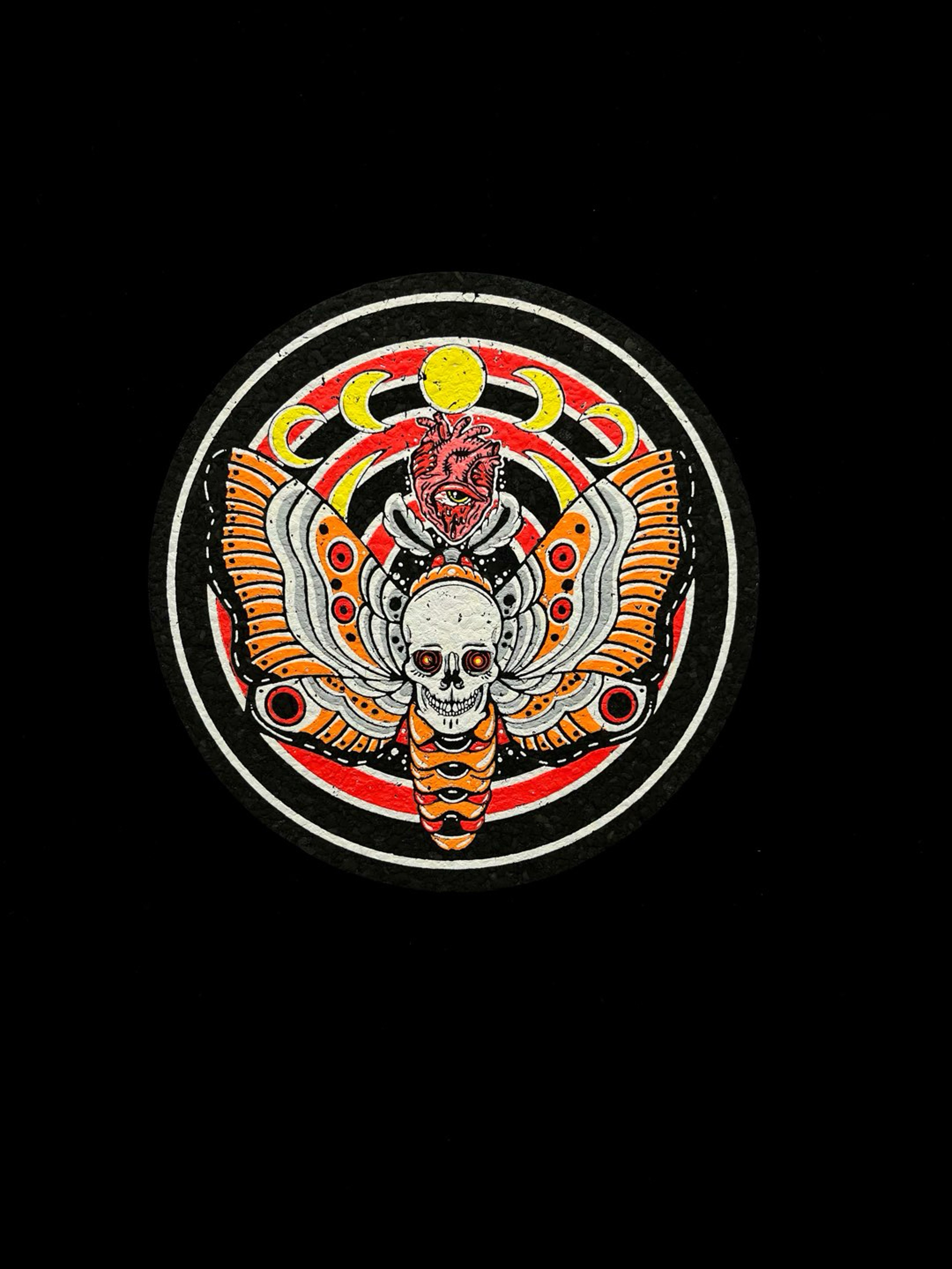 Preview pic of le20 OG Dead Moth 8” Coaster Mat by Dark Mountain Cult x Moodmats