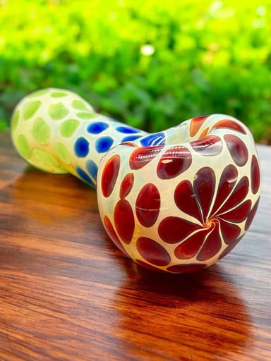 Preview pic of 4.5” Hand-Blown Glass Pipe – Multi-Color Textured Dot Design