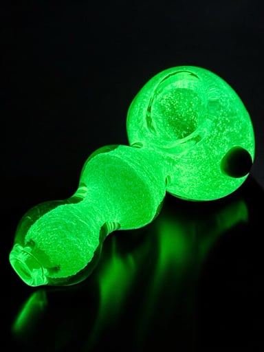 Preview pic of 3.5” Glow-in-the-Dark Hand-Blown Glass Pipe – Textured Ice Design