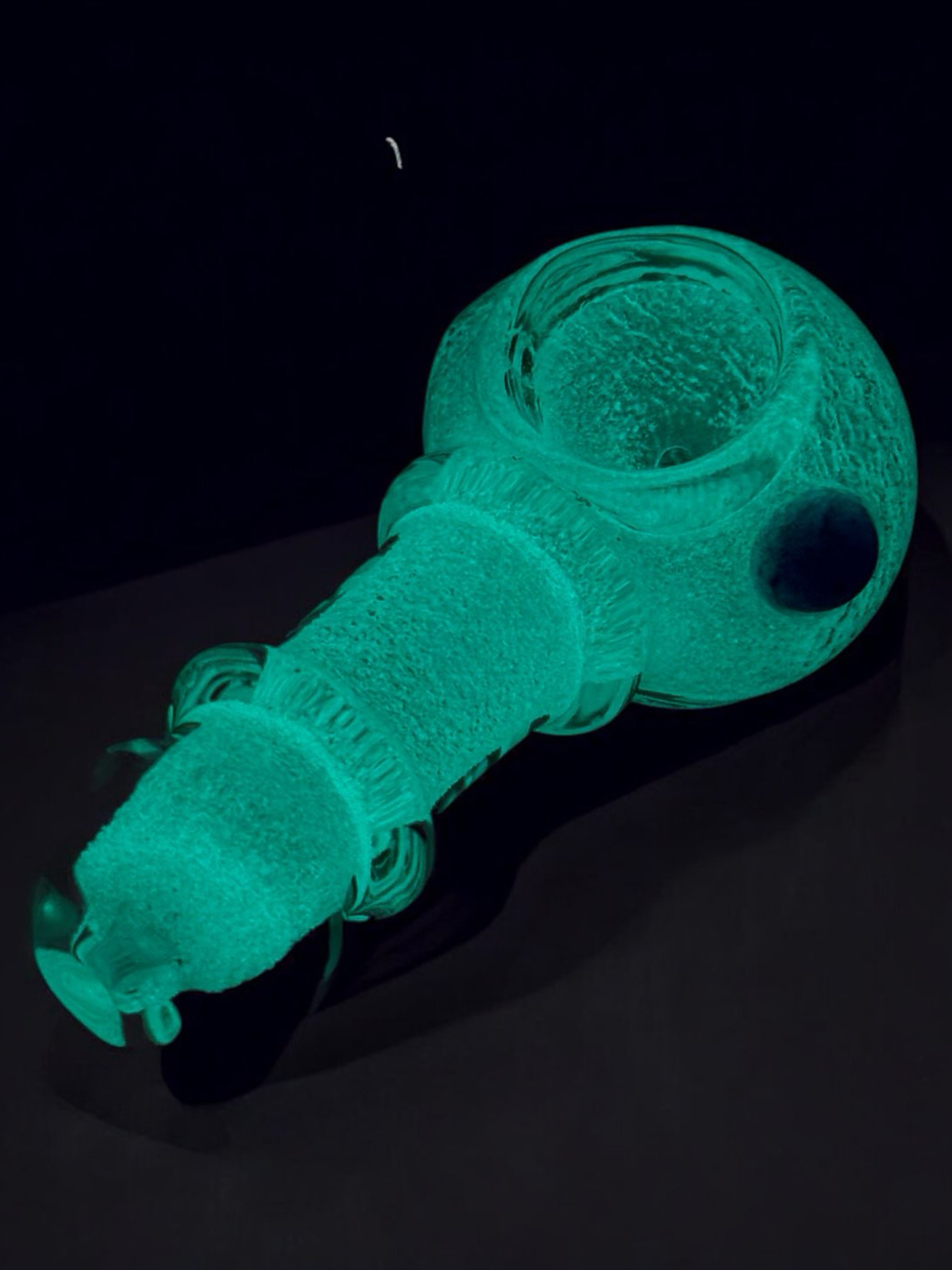 Preview pic of 3.5” Glow-in-the-Dark Hand-Blown Glass Pipe – Textured Grip with Blue Accent