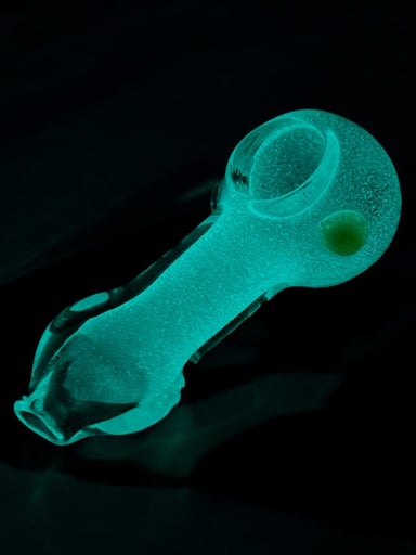 Preview pic of 3.5” Glow-in-the-Dark Hand-Blown Glass Pipe – Frosted Grip with Yellow Accent