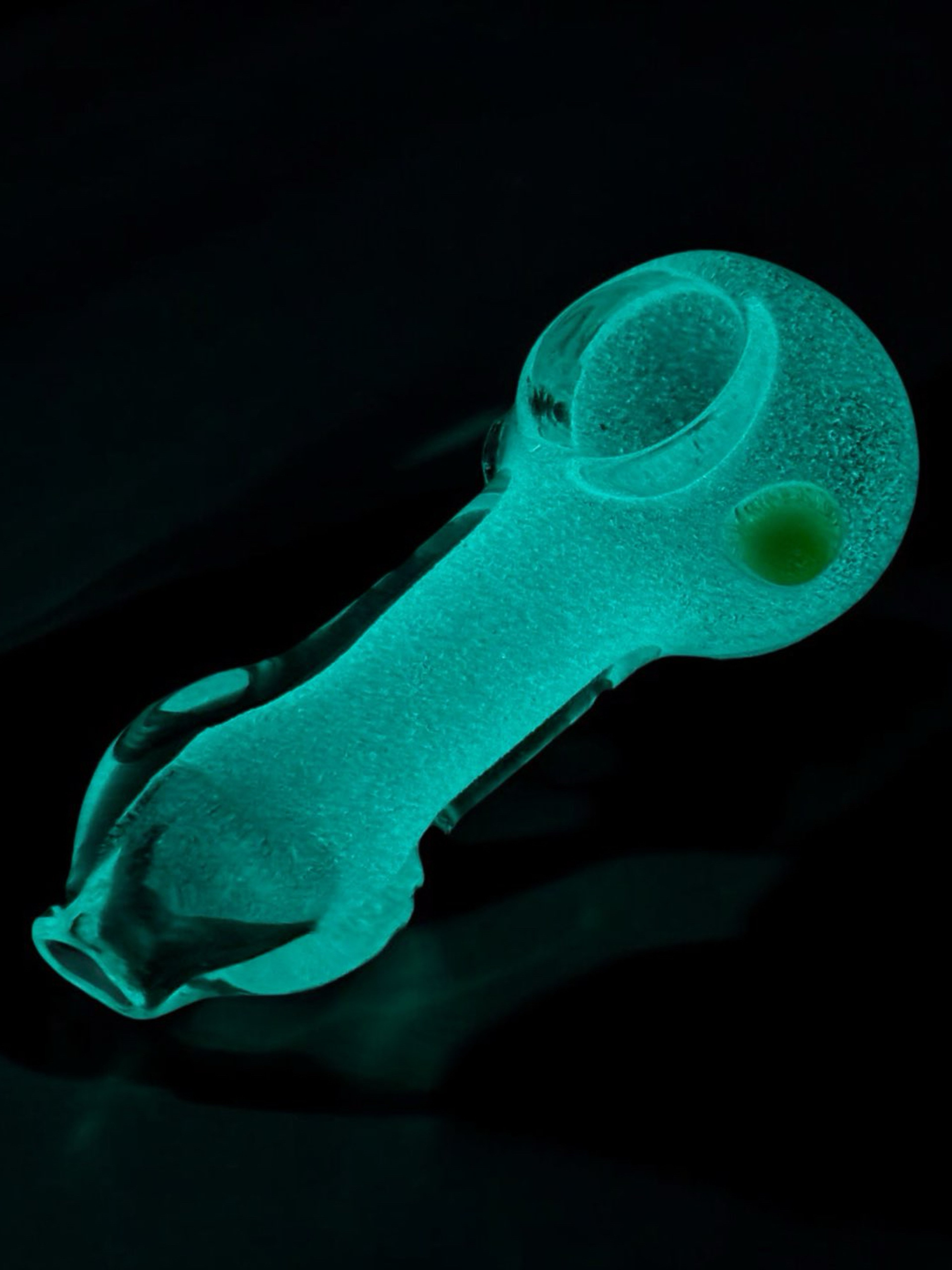 Preview pic of 3.5” Glow-in-the-Dark Hand-Blown Glass Pipe – Frosted Grip with Yellow Accent