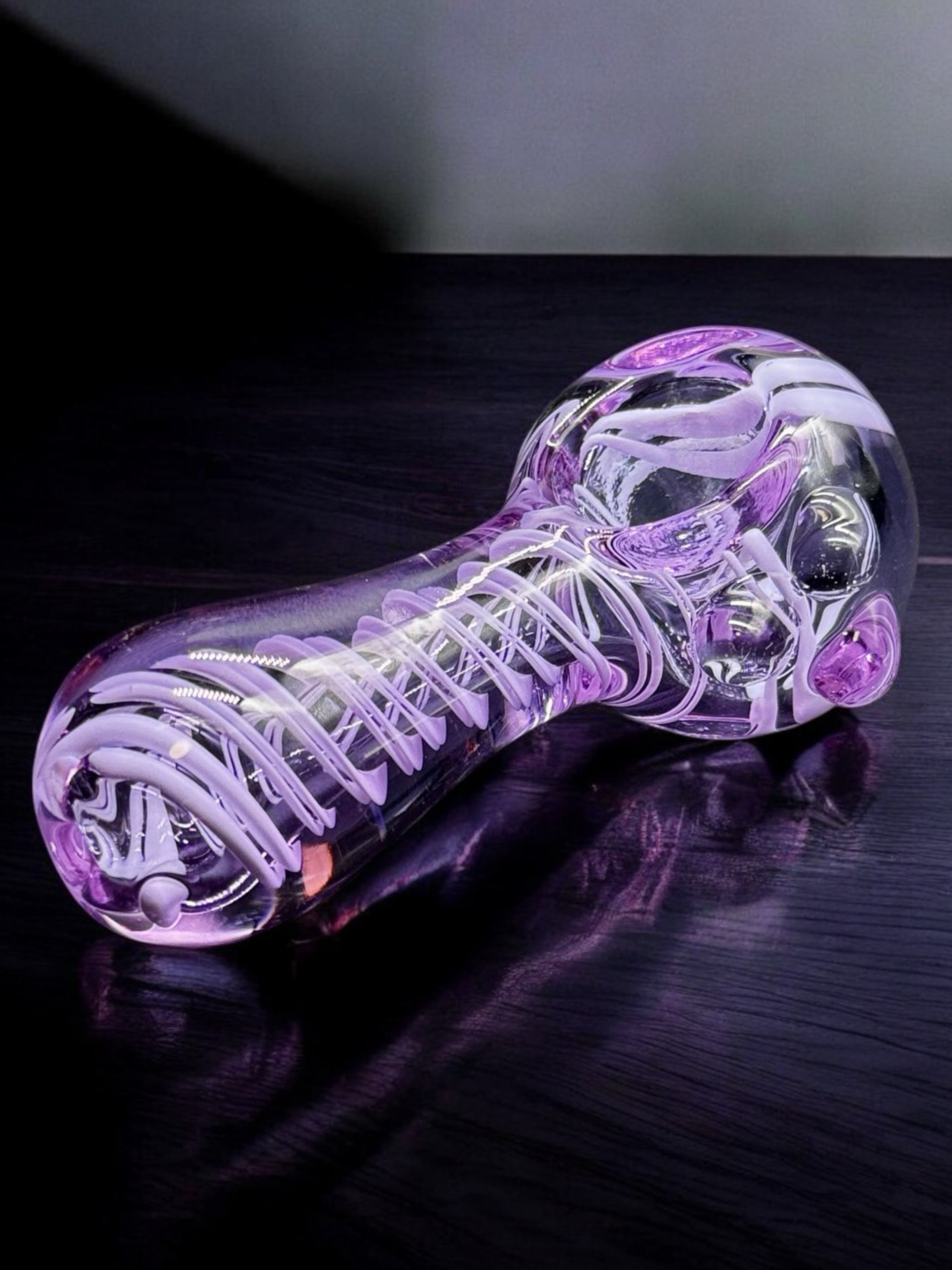 3” Hand-Blown Purple Glass Pipe – White Spiral Wrap Design image 0