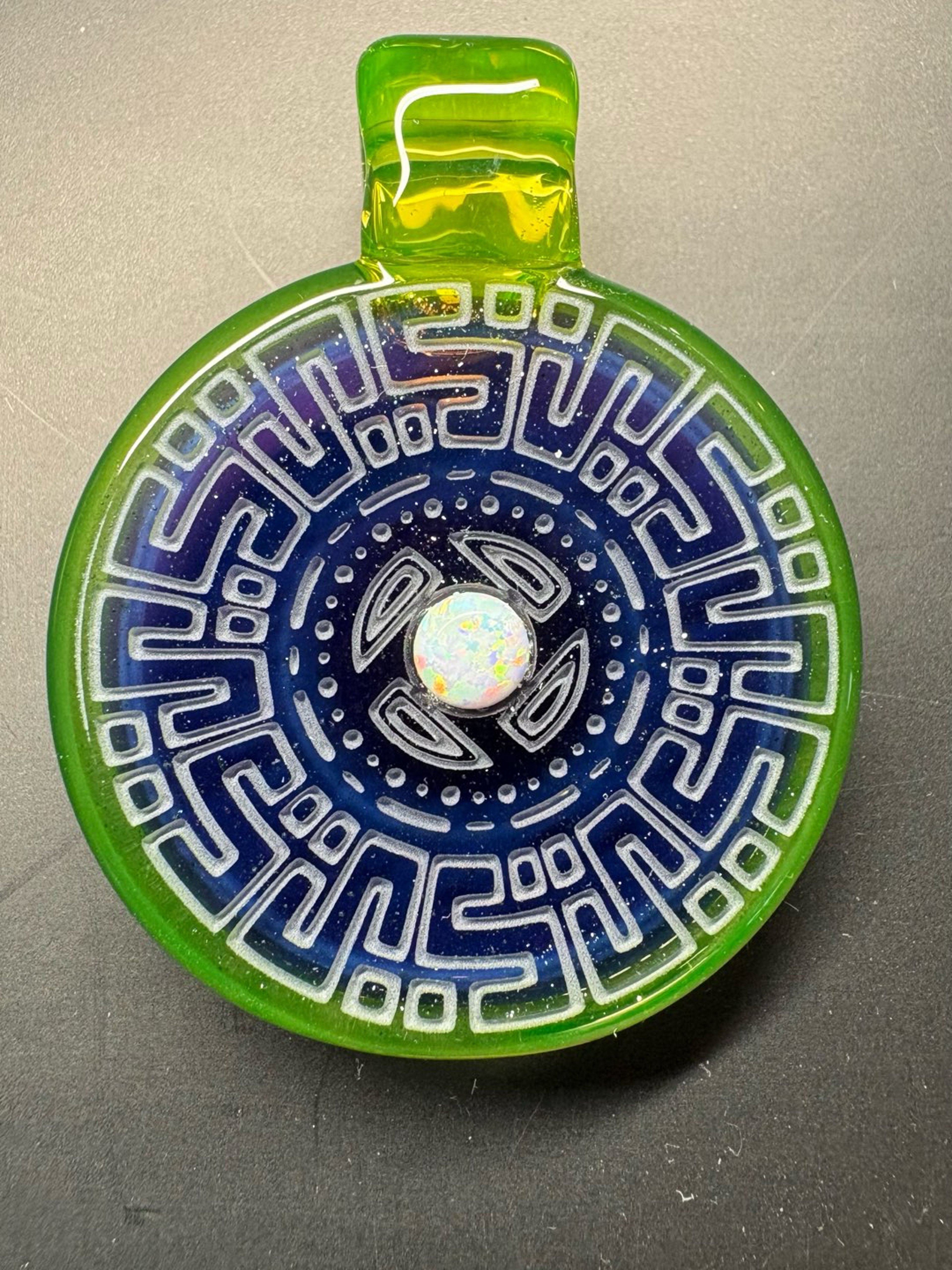 Preview pic of Carved Glass Pendant with Opal (UV reactive)