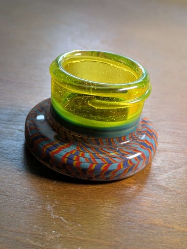 Preview pic of XL Conversion Glass cane jar in Lemon Drop and Aqua Azul