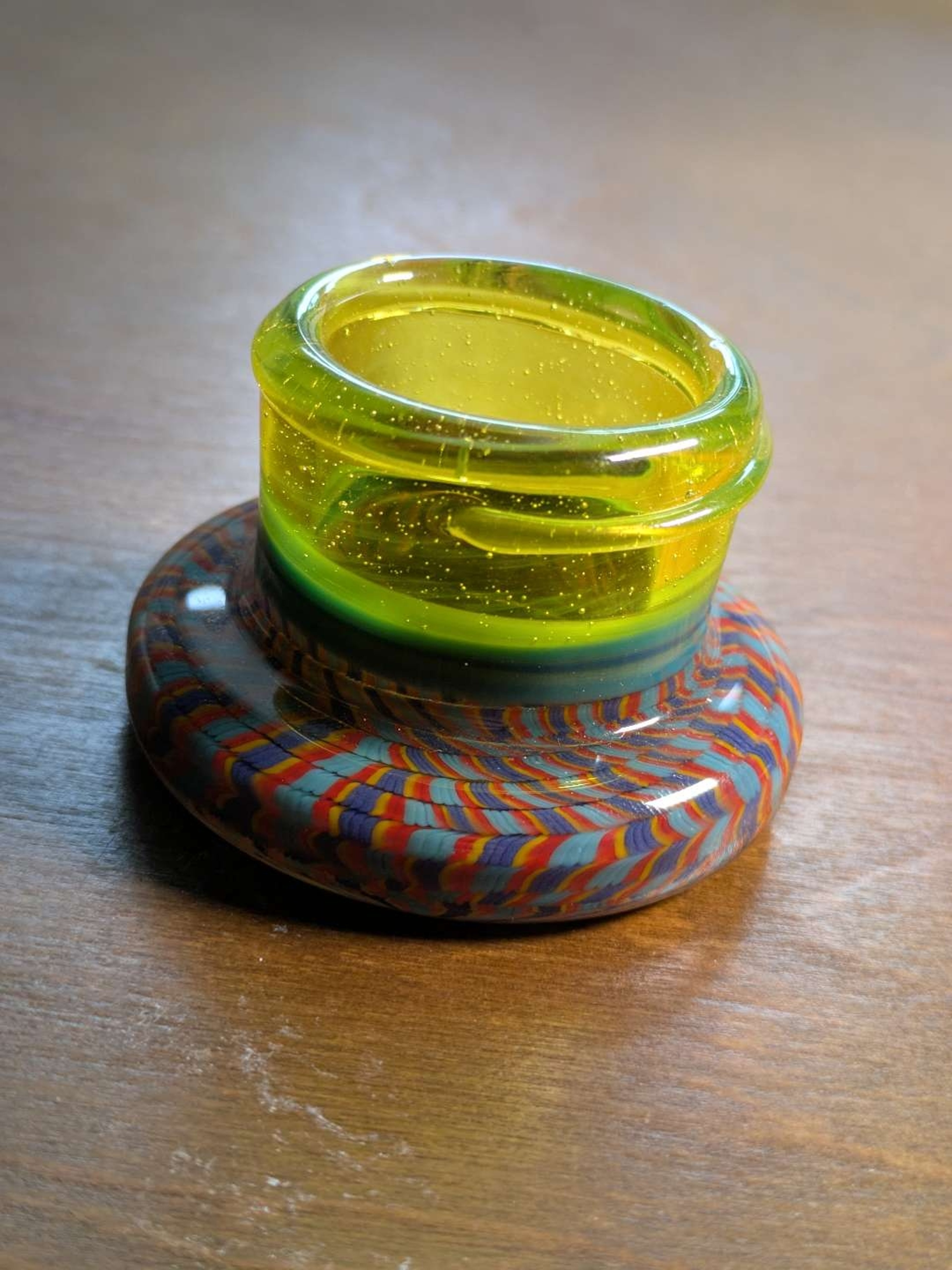 Preview pic of XL Conversion Glass cane jar in Lemon Drop and Aqua Azul