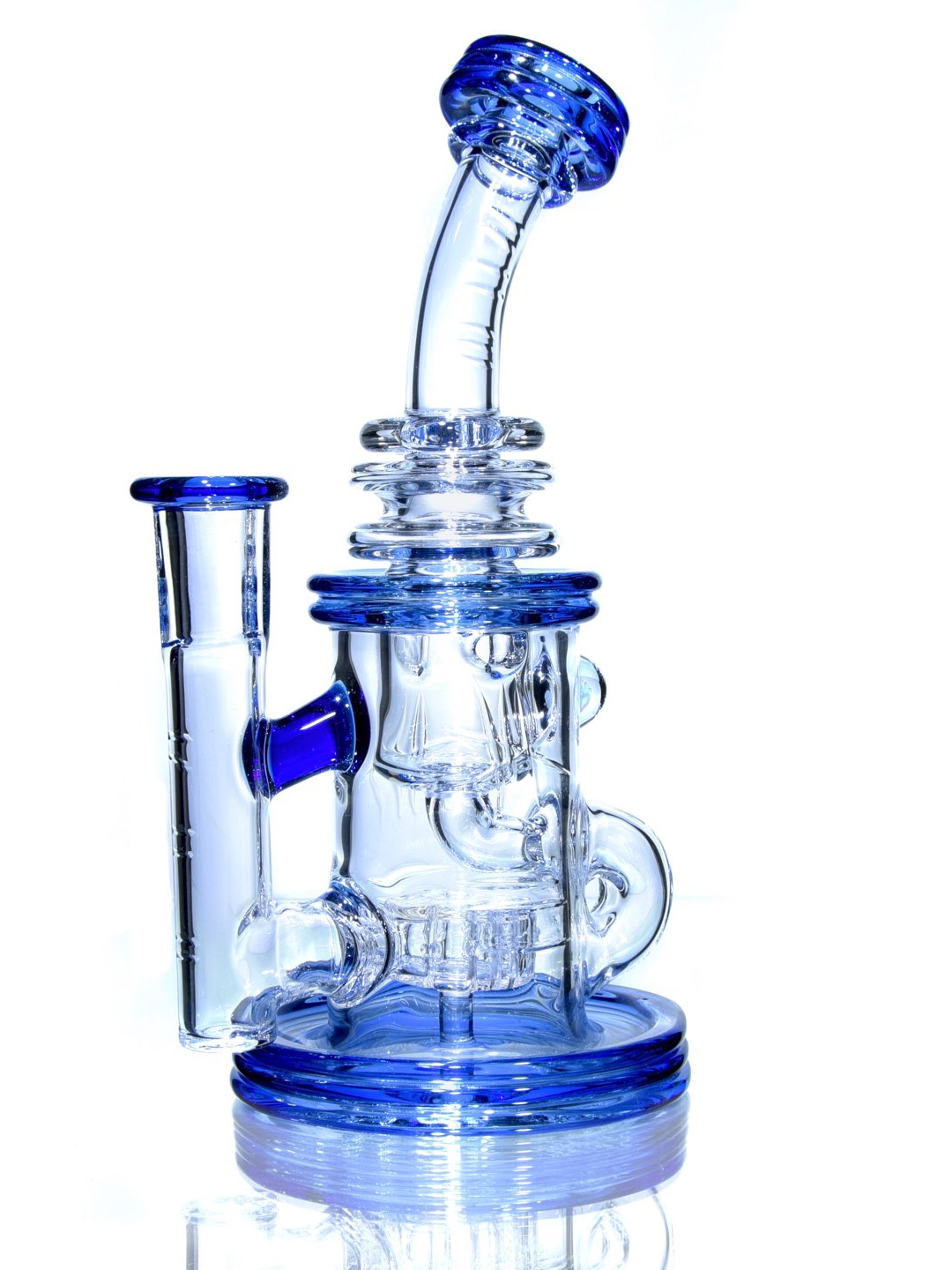 Preview pic of Bronx Glass - Fully-accented Crystalo Carved Klein Recycler - Blue Dream - 14mm Female