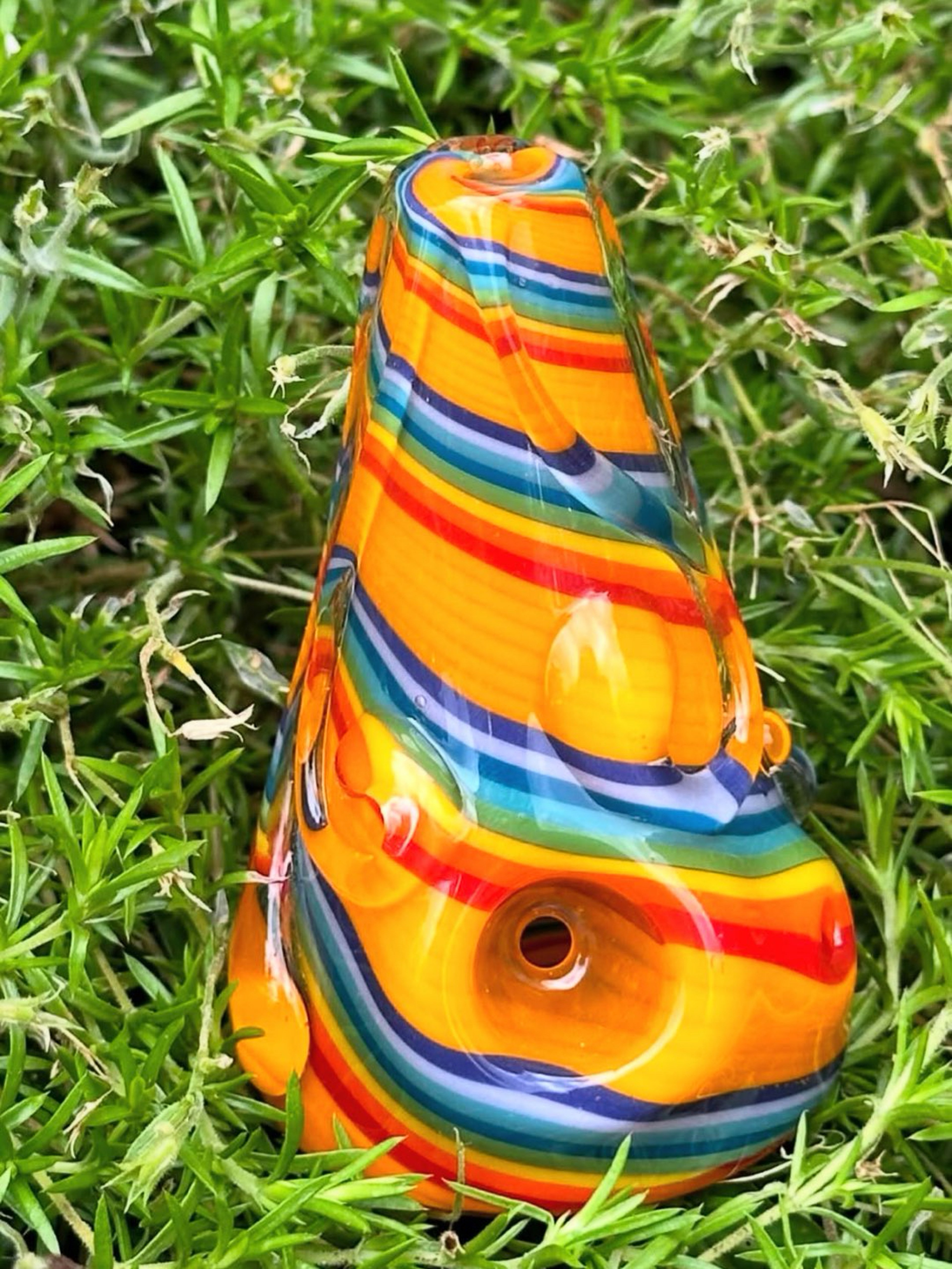 Preview pic of Haha Glass Orange Rainbow Cone Hand Pipe