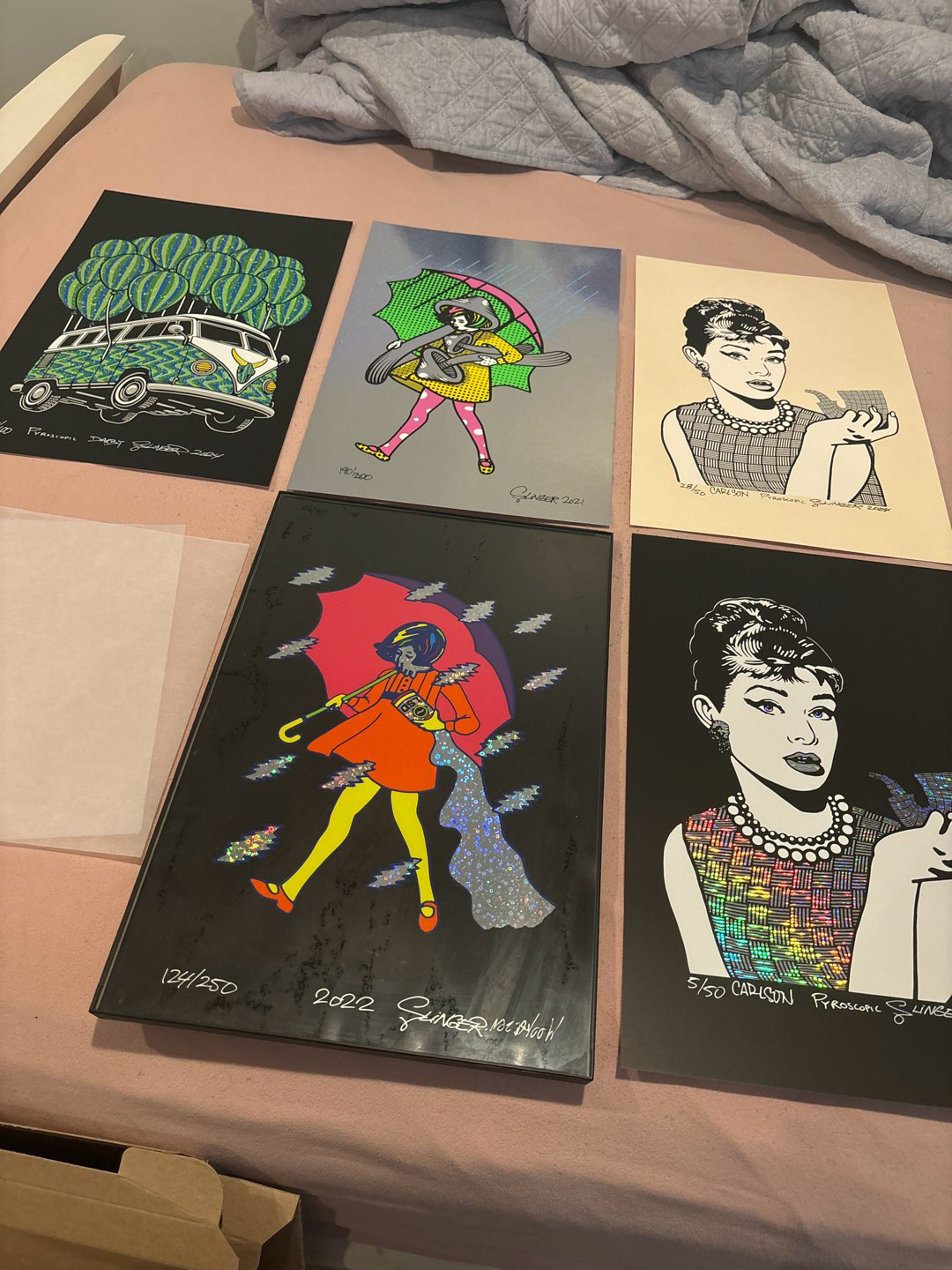 Preview pic of Rare slinger carlson darby wookerson lsd audrey hempburn foil mushroom lsd assault girl print