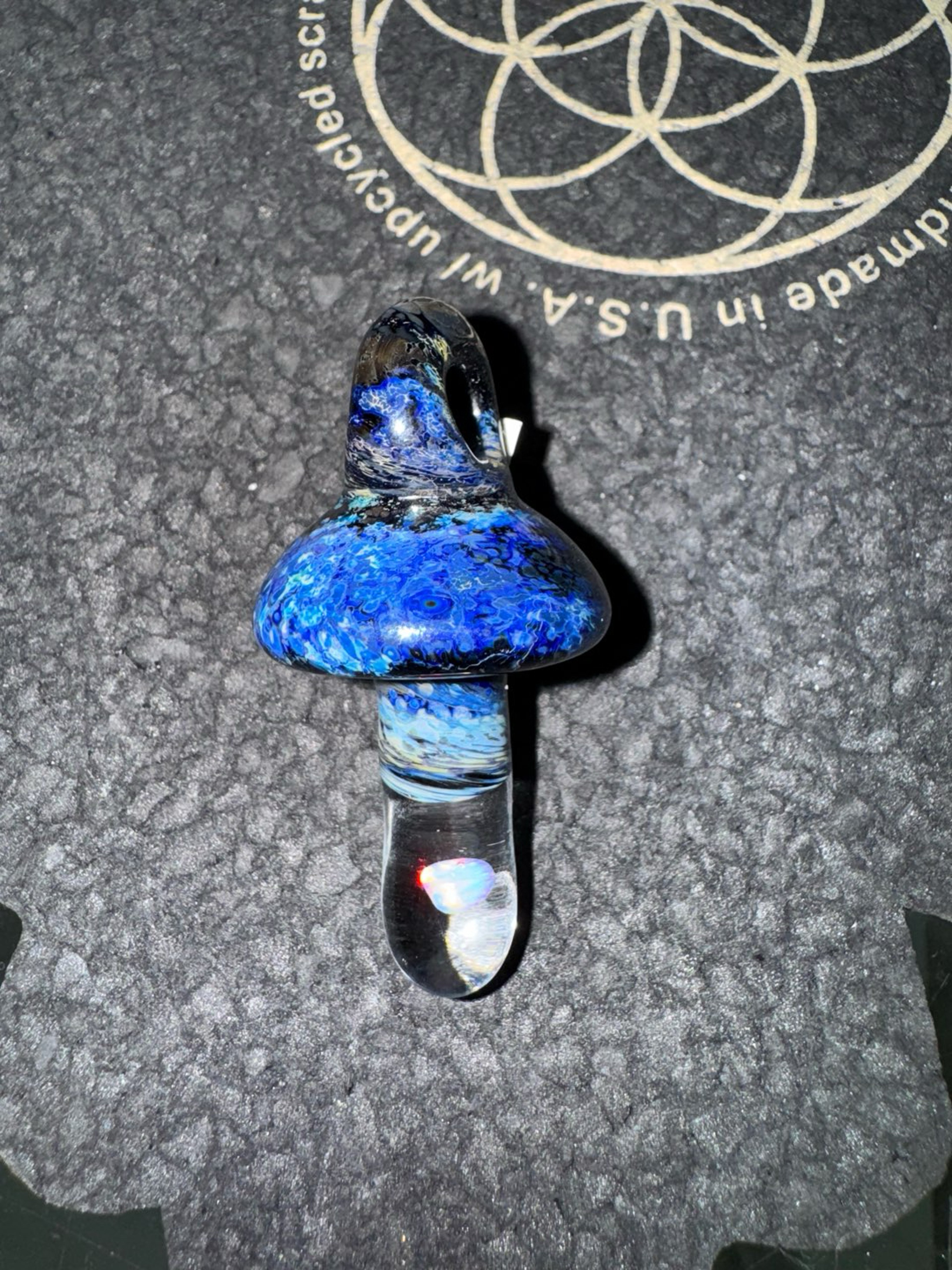 Preview pic of Newman Glass Blue Opal Mushroom Pendant