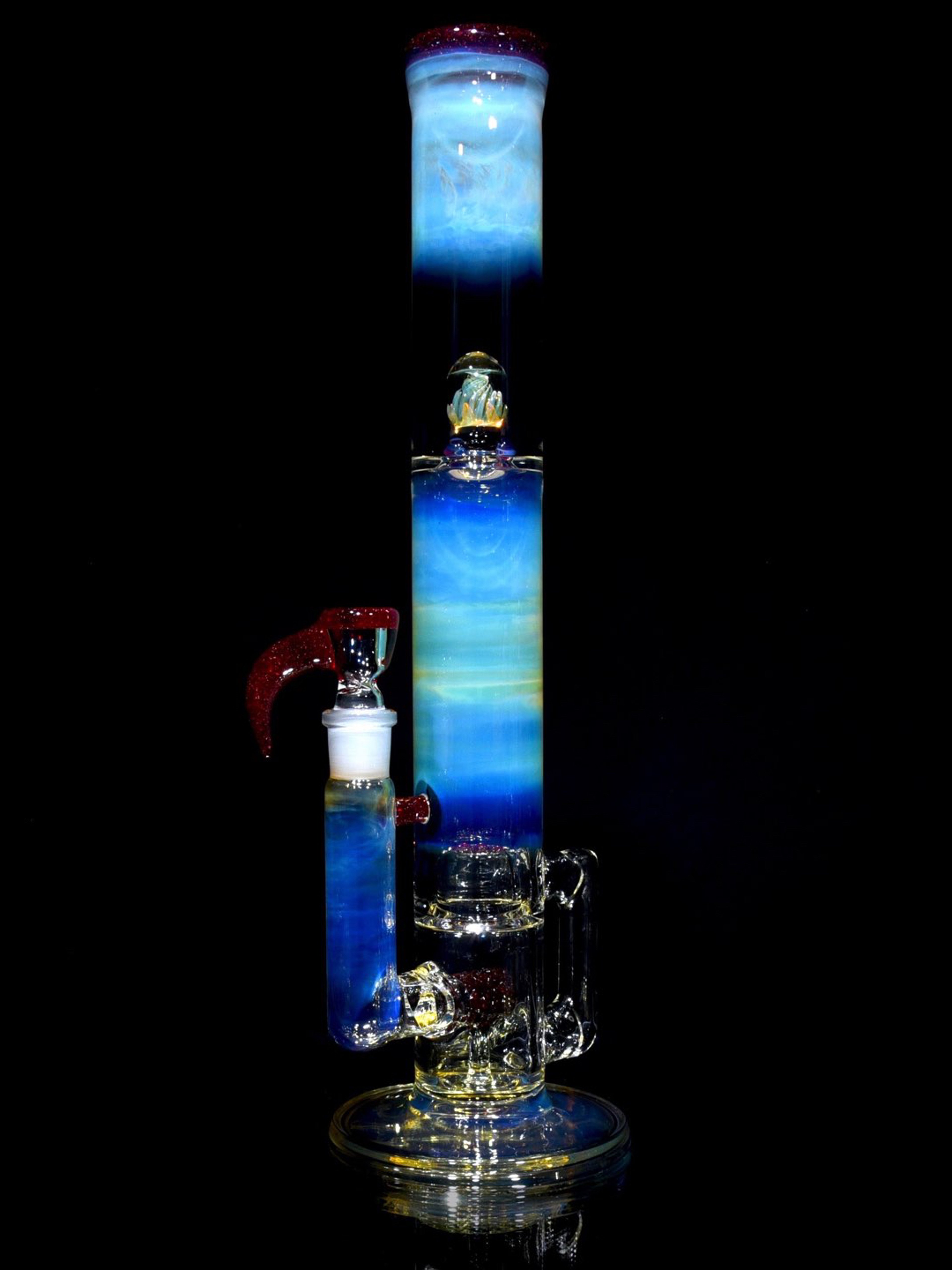 Preview pic of Fluid Glass - Fully-fumed & Accented 50mm Nautilus Capcycler w/ 3-hole Horned Slide - Red Blizzard - 18mm Female