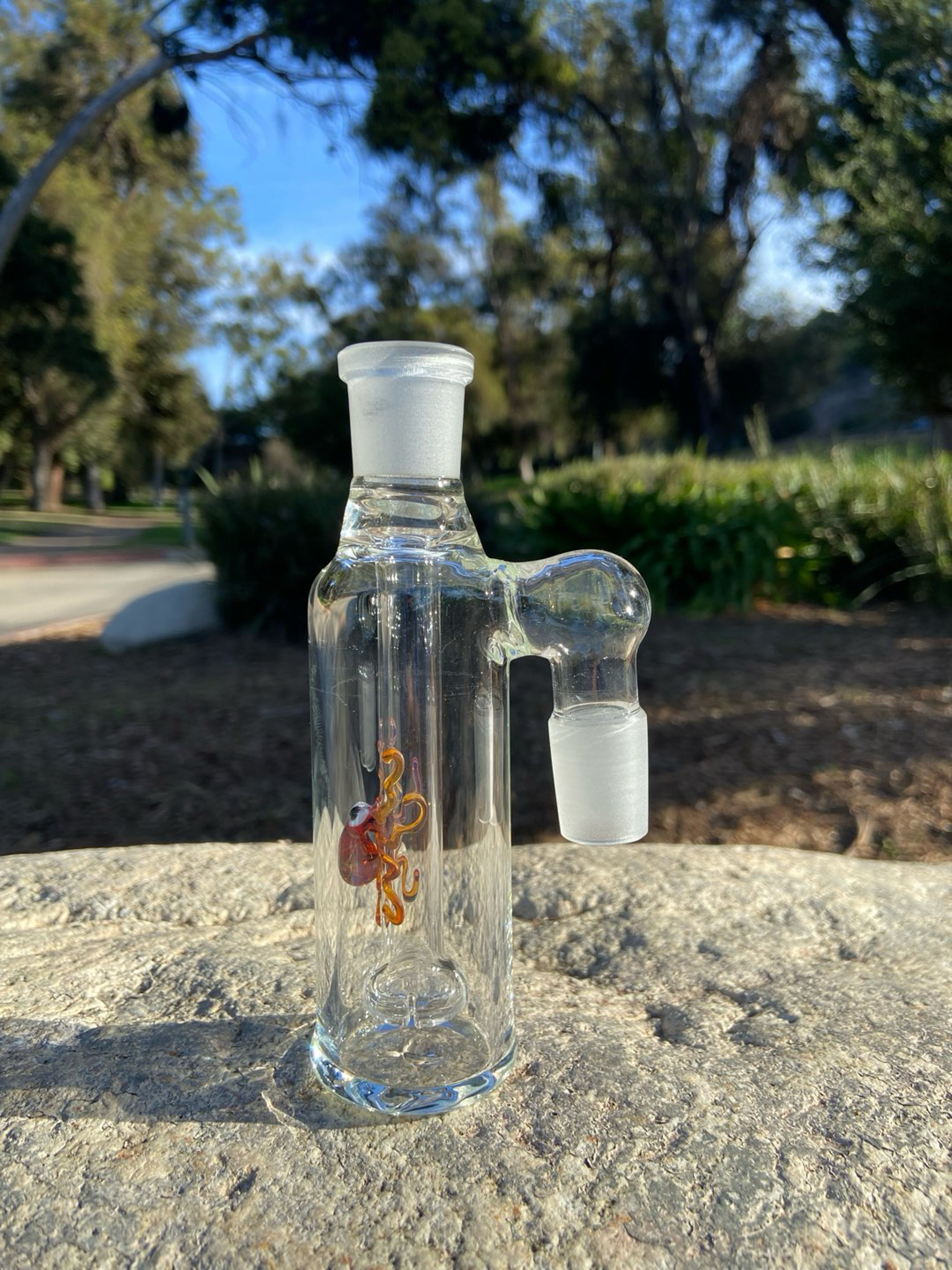 Preview pic of 18mm Glass Ash Catcher 90 degree (Amber Octopus)Thick Glass.