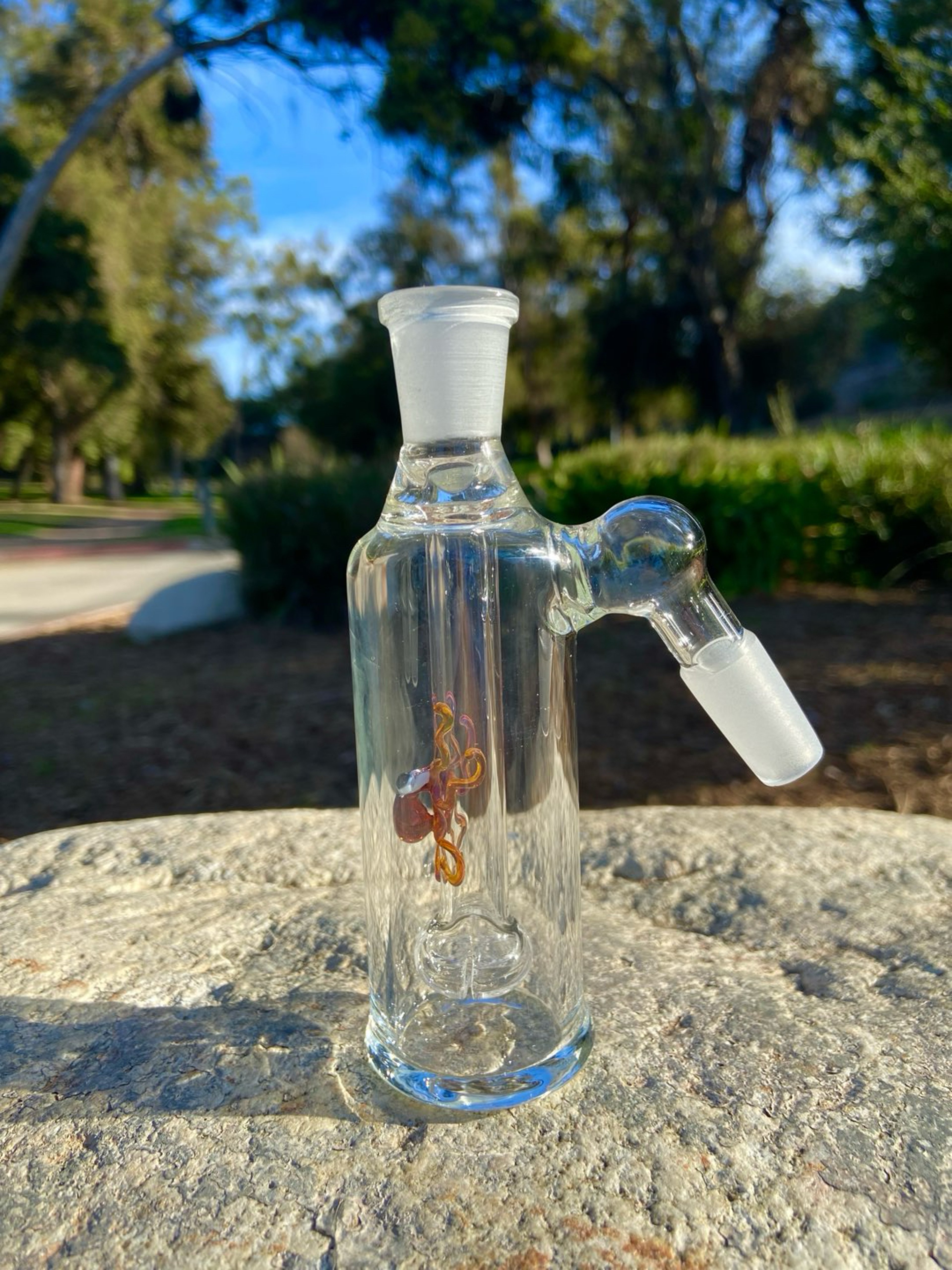 Preview pic of 14mm Glass Ash Catcher 45 degree (Amber Octopus)Thick Glass.