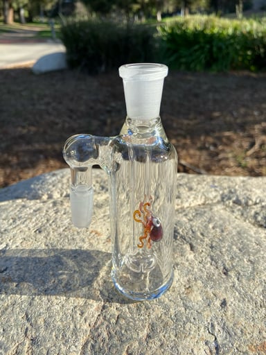 Preview pic of 14mm Glass Ash Catcher 90 degree (Amber Octopus)Thick Glass.