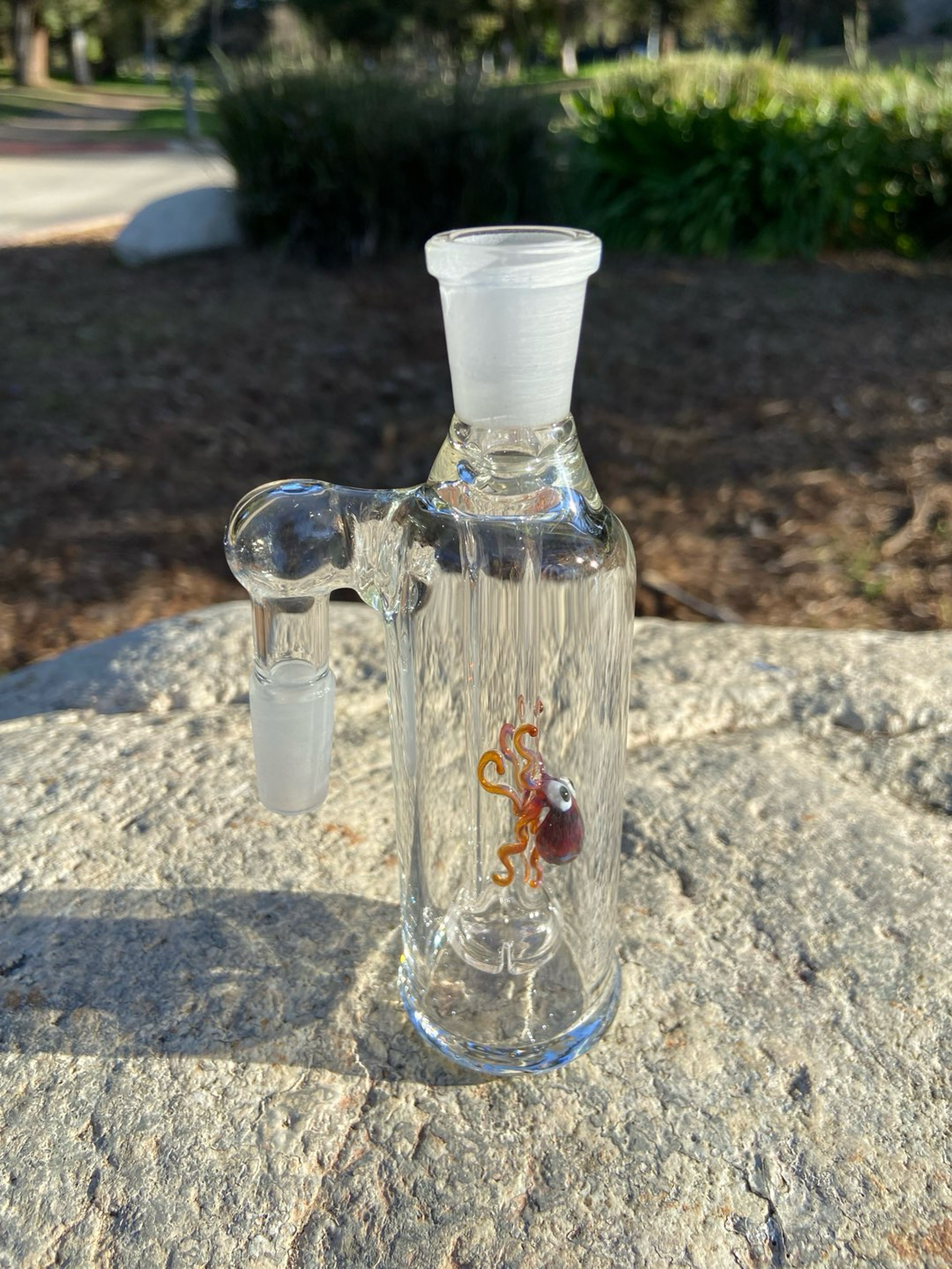 Preview pic of 14mm Glass Ash Catcher 90 degree (Amber Octopus)Thick Glass.