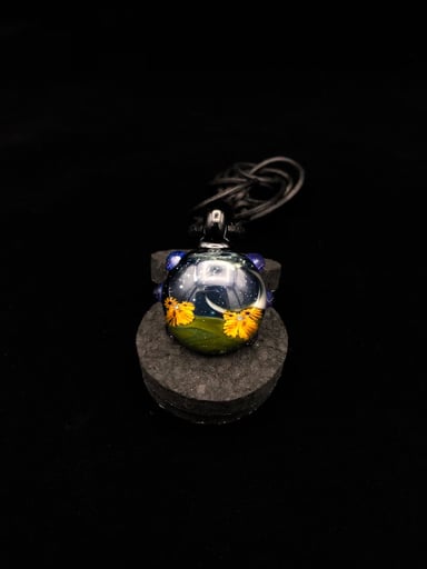 Preview pic of Landscape Tech Pendant • Nighttime Valley Scene w/ Sunflower, Stars, and Moon Detail by Seanzo Glas