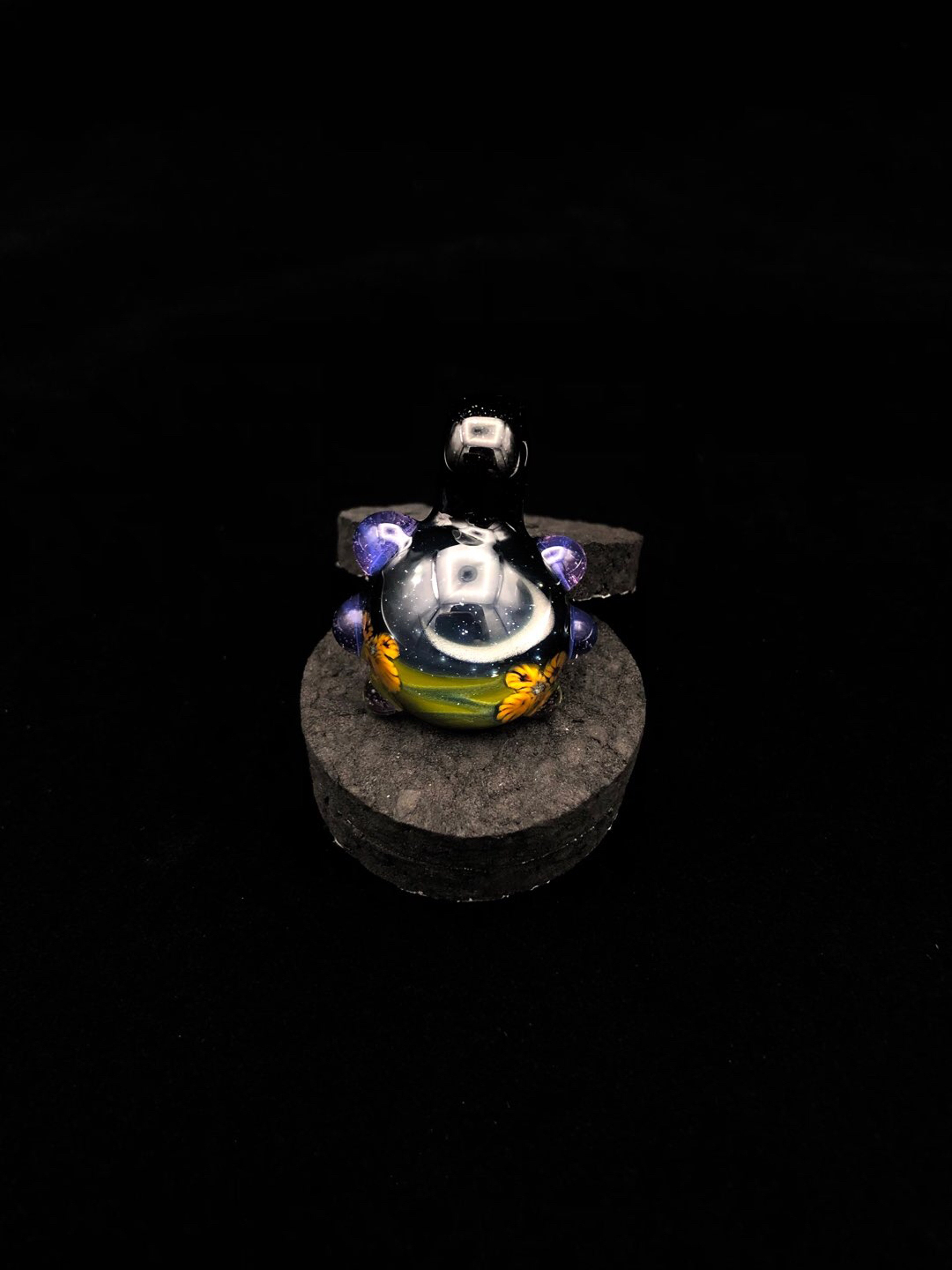 Preview pic of Landscape Tech Pendant • Nighttime Valley Scene w/ Sunflowers, Crescent Moon and Stars Detail by Seanzo Glass