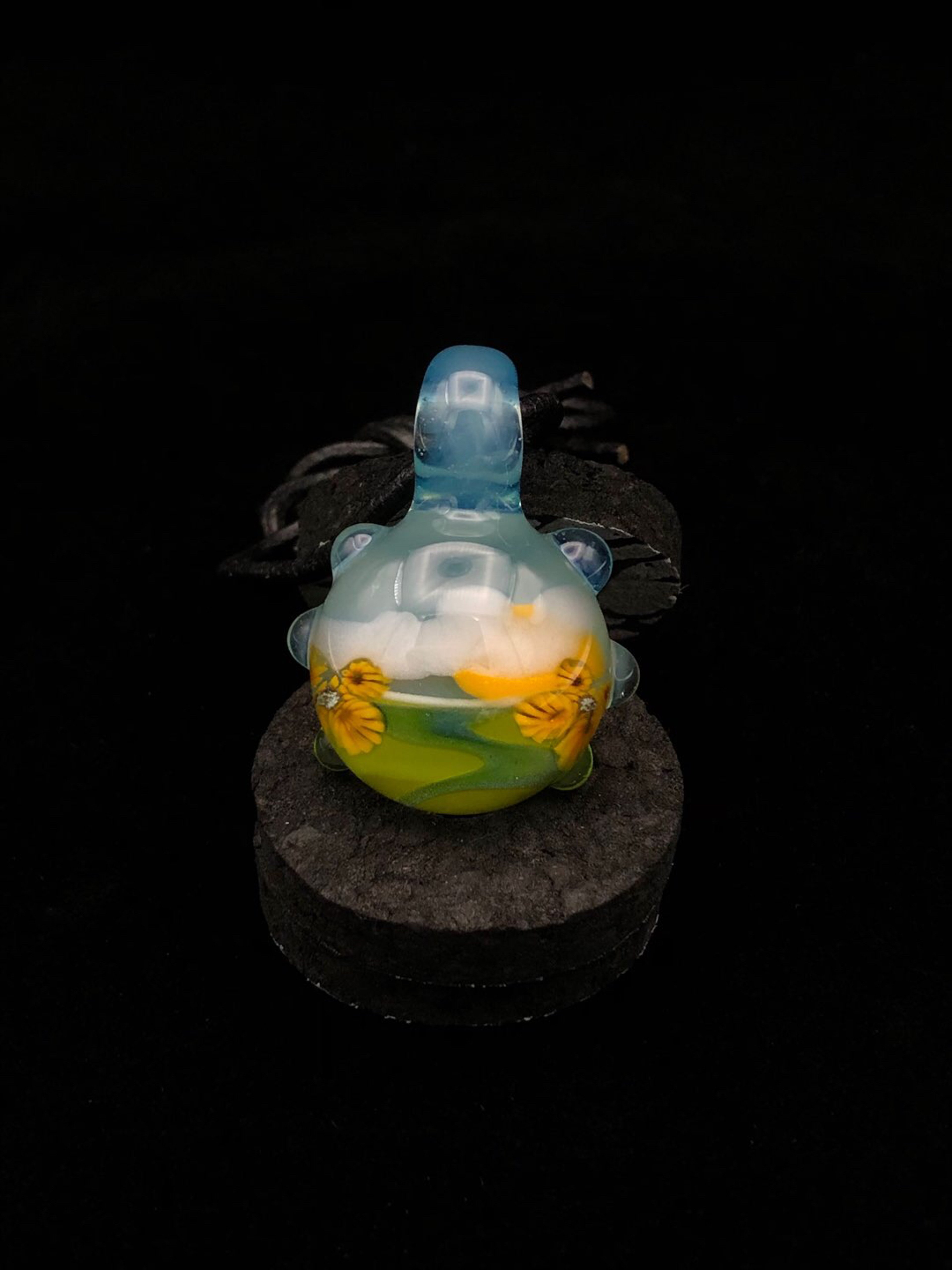 Preview pic of Landscape Tech Pendant • Valley Scene w/ Sunflower Detail by Seanzo Glass