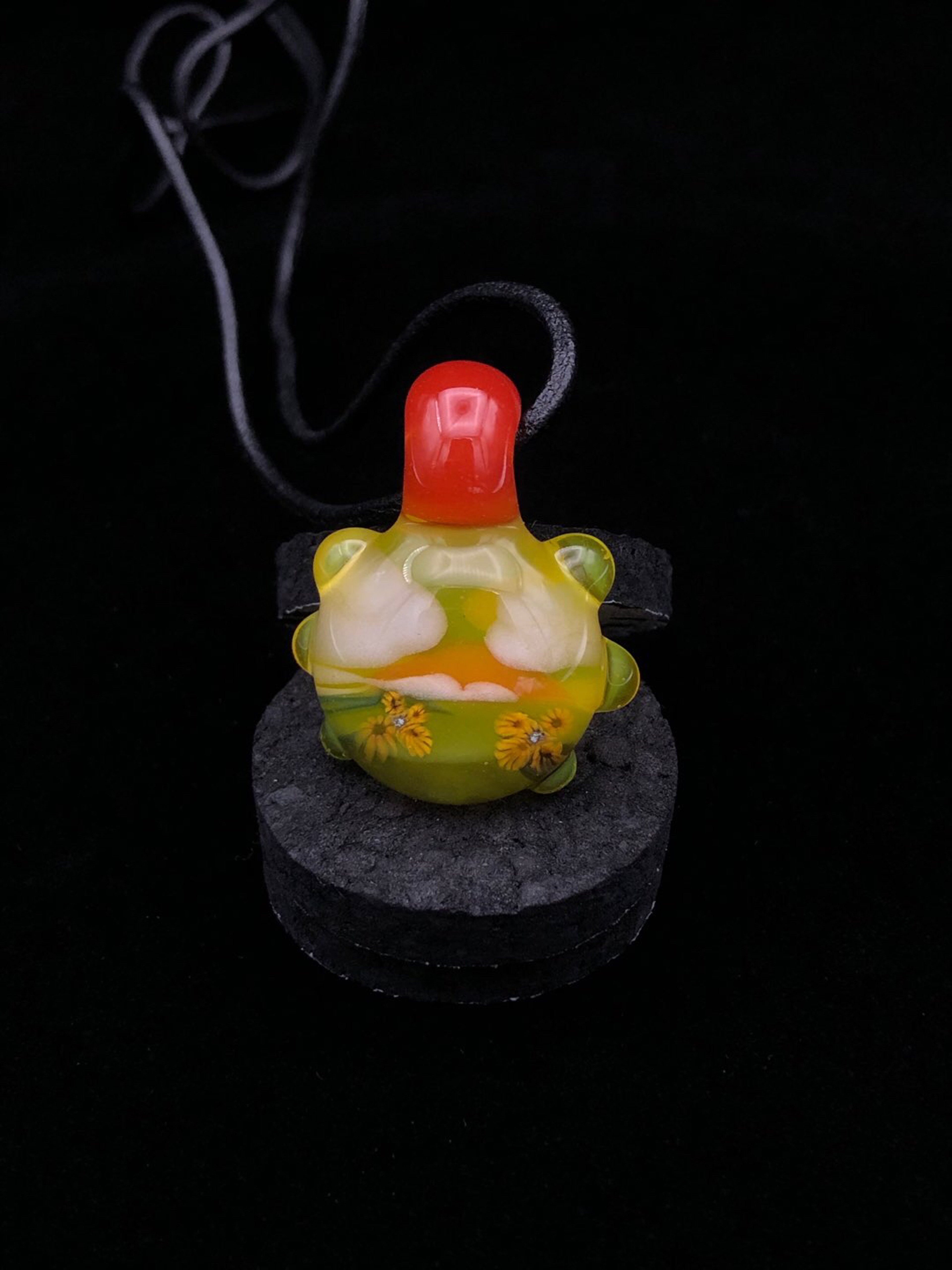 Preview pic of Landscape Tech Pendant • Valley Scene w/ Sunflower Detail by Seanzo Glass