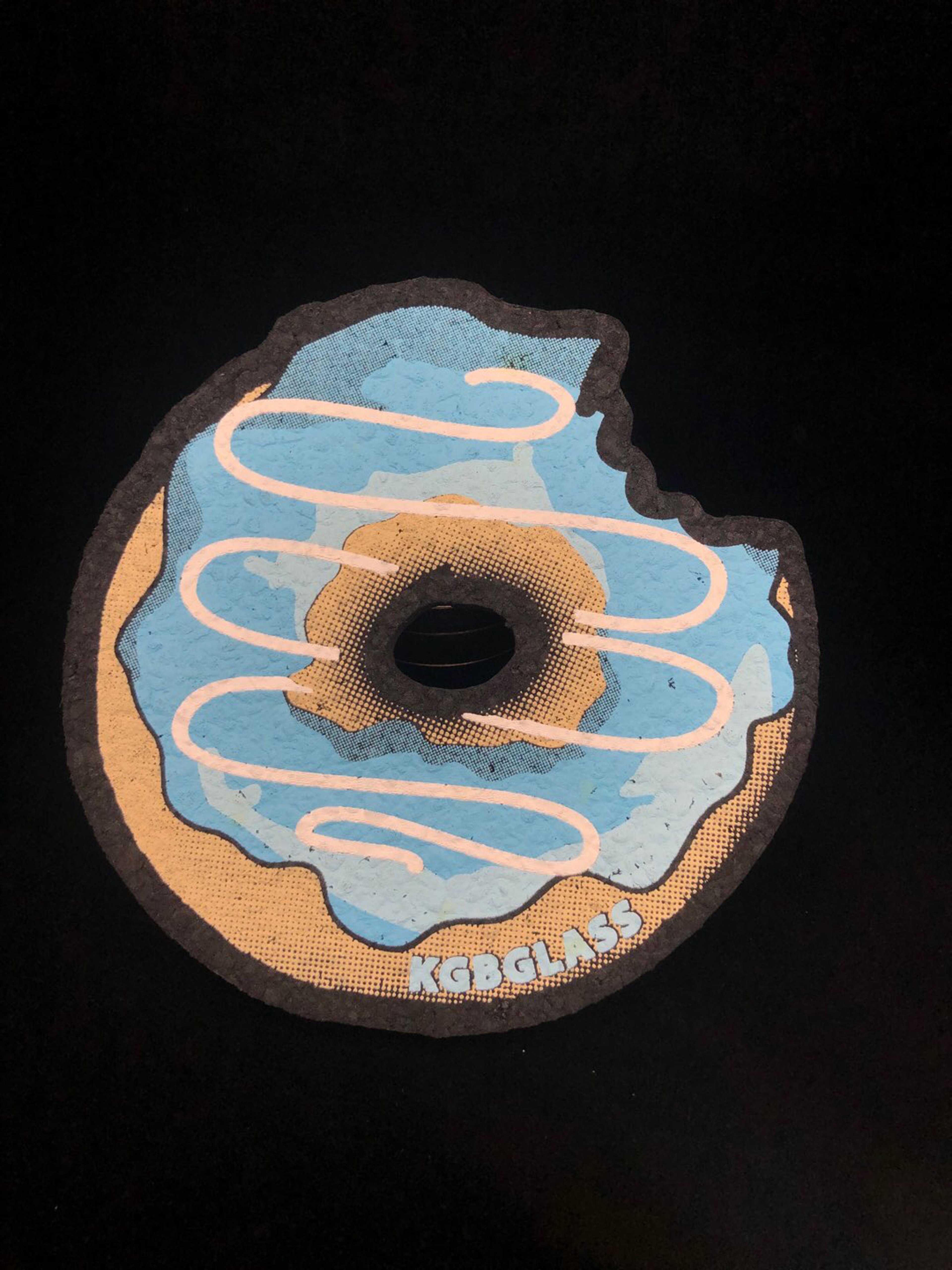 Preview pic of LE 100 Bitten Blueberry Frosted w/ White Drizzle Donut 5” Mat by KGB Glass x Moodmats