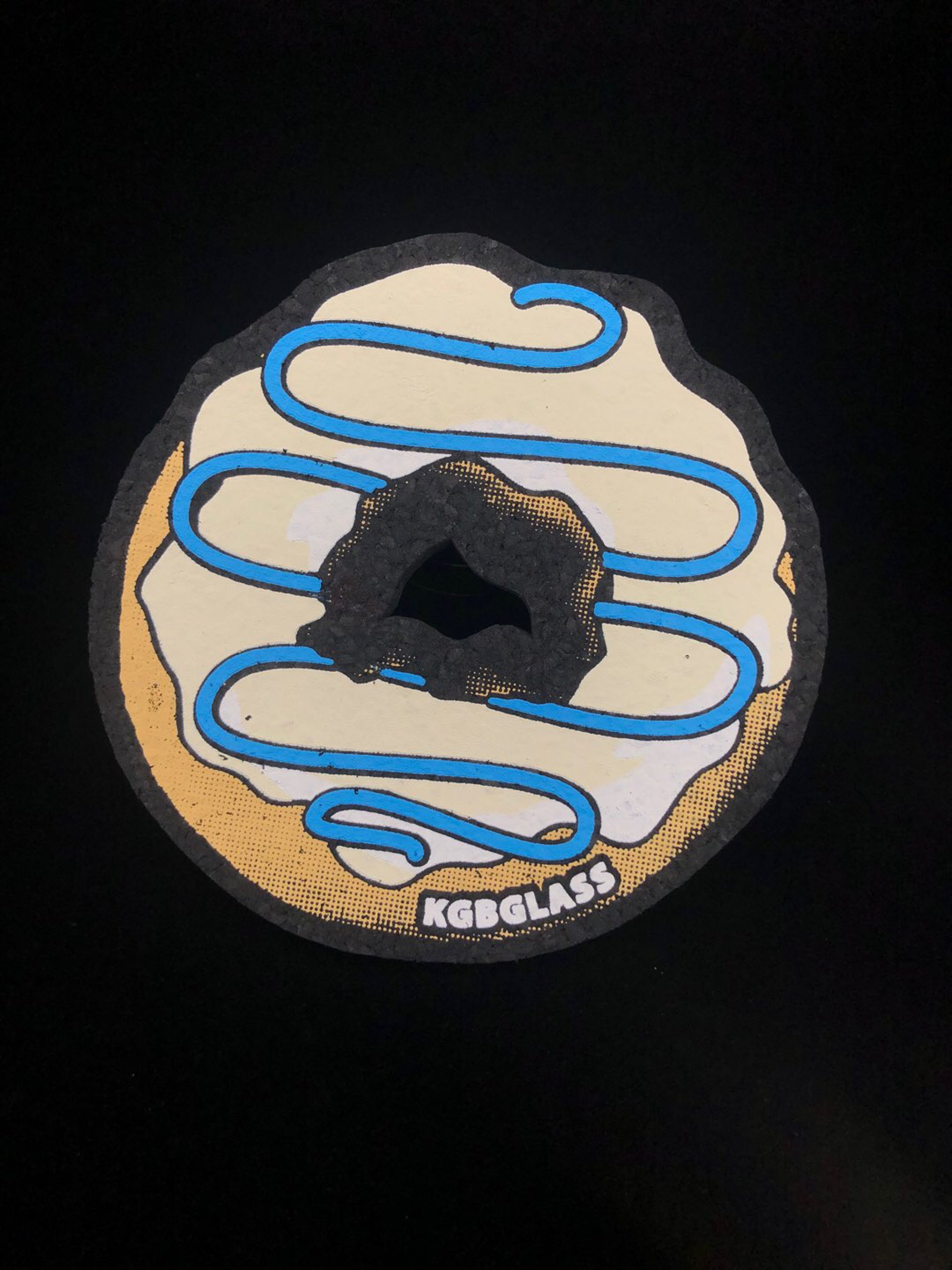 Preview pic of Vanilla Frosted w/ Blue Drizzle Donut 5” Mat by KGB Glass x Moodmats