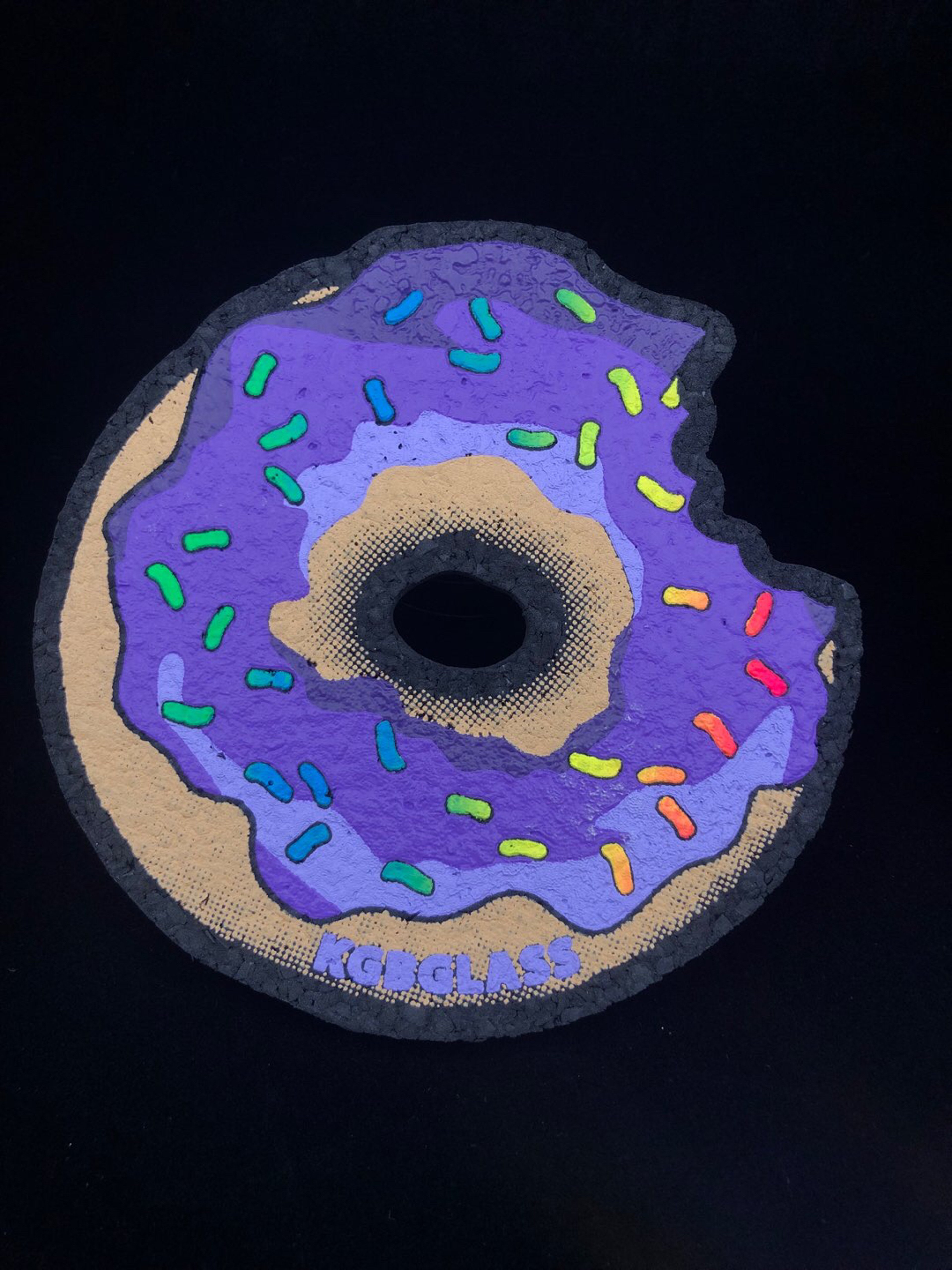 Preview pic of LE 100 Bitten Purple Frosted w/ Sprinkles Donut 5” Mat by KGB Glass x Moodmats