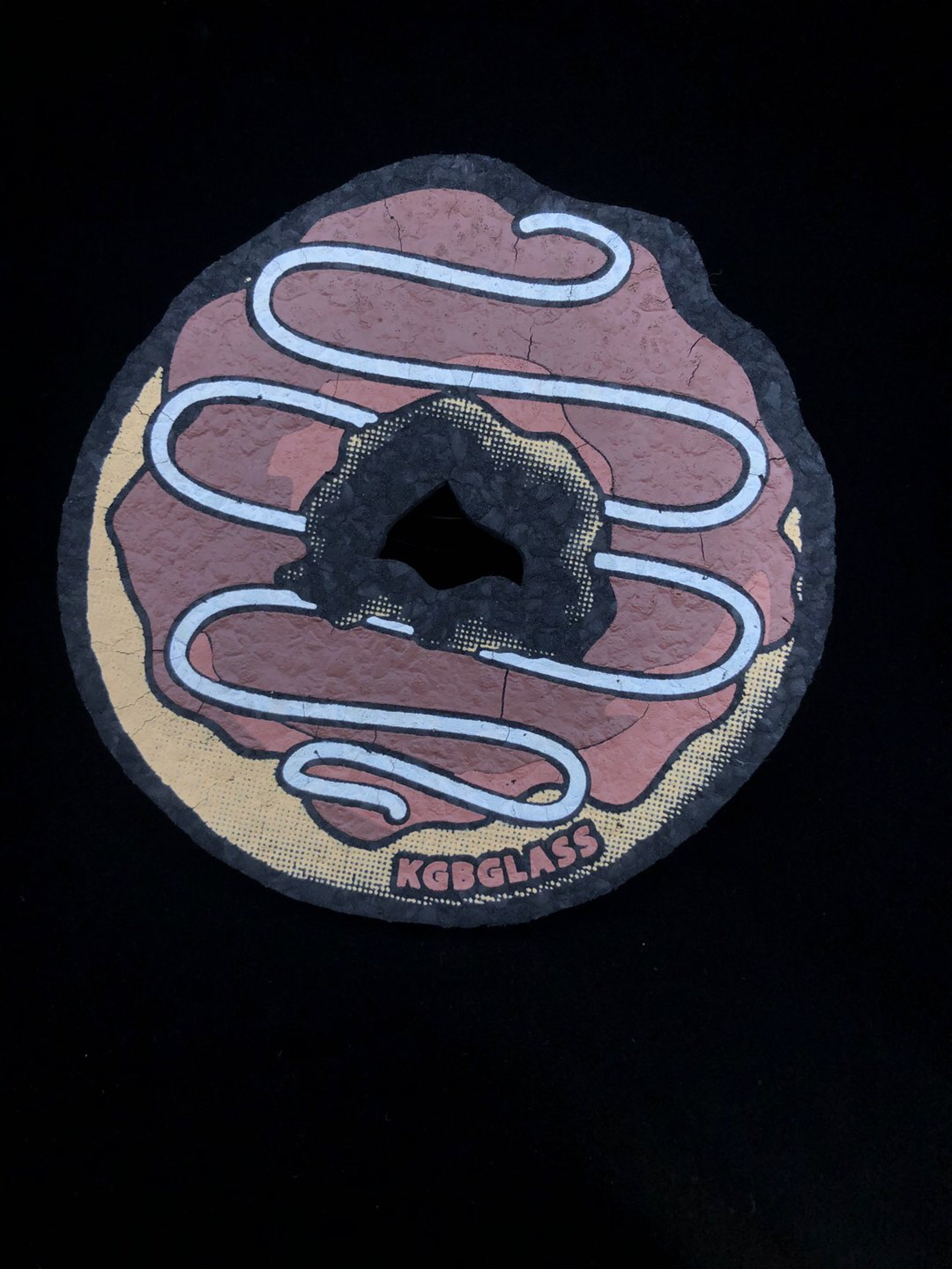 Preview pic of Chocolate Frosting w/ Vanilla Drizzle Donut 5” Mat by KGB Glass x Moodmats