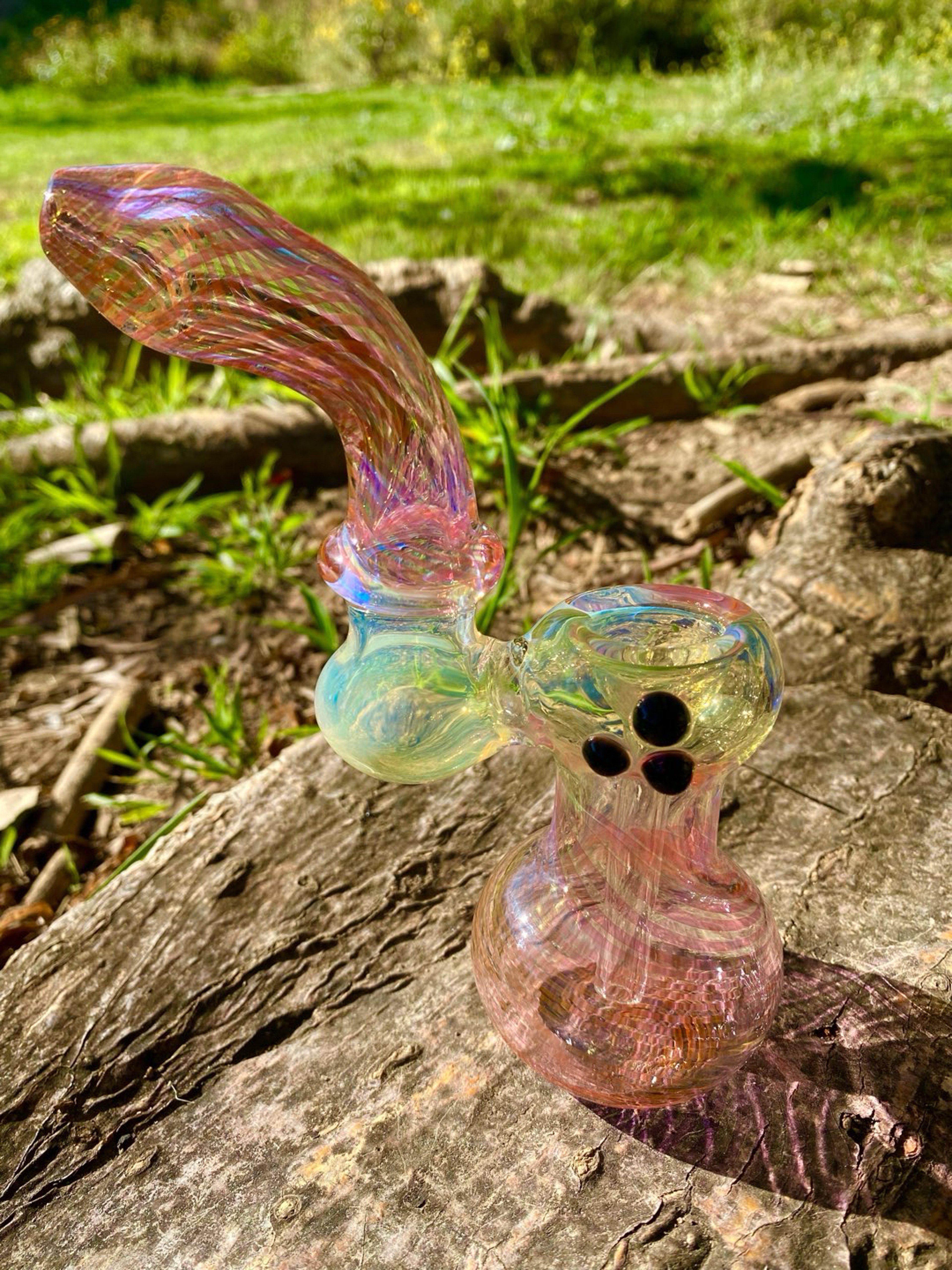 6.5” Glass  Bubbler pipe Sherlock Gold and silver Fumed color changing image 0