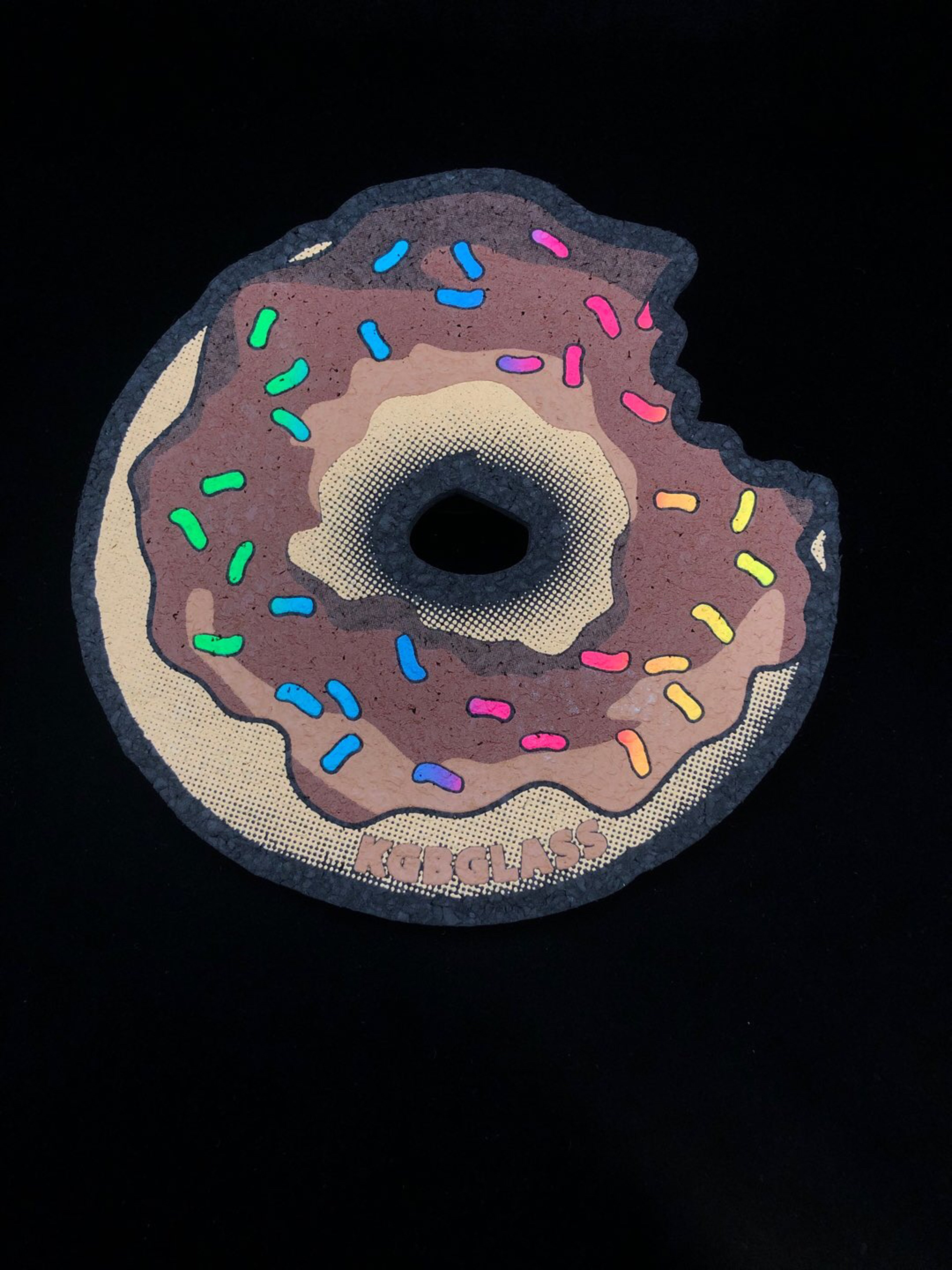 Preview pic of LE 100 Bitten Chocolate Frosting w/ Rainbow Sprinkles 8” Donut by KGB x Moodmats