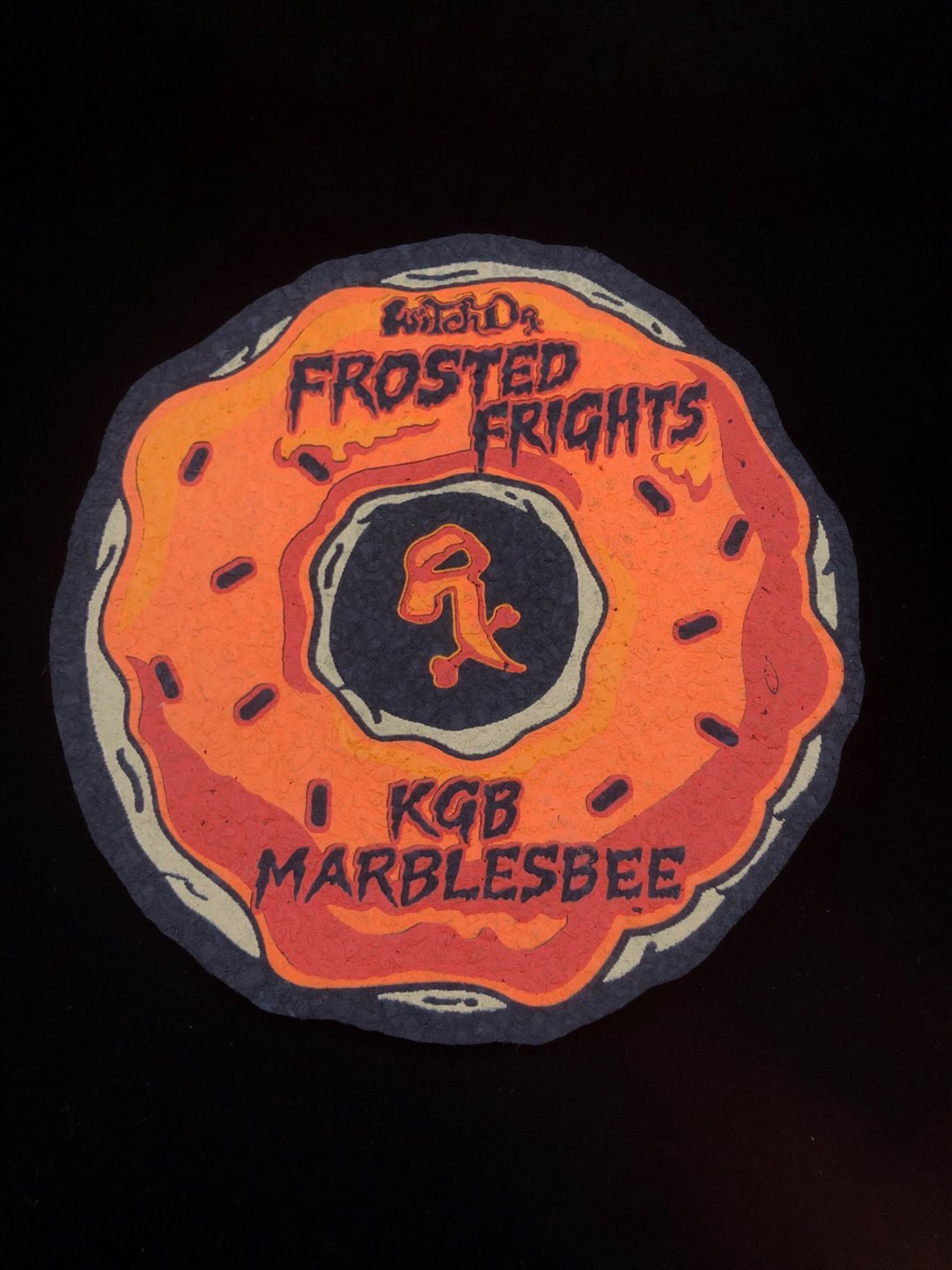 Preview pic of Special Edition Frosted Frights Orange Frosting w/ Black Sprinkles 8” Donut Mat by KGB Glass x WitchD Rx x Moodmats