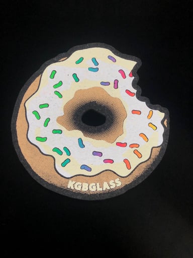 Preview pic of LE 100 Bitten Vanilla Frosting w/ Rainbow Sprinkles 8” Donut by KGB Glass x Moodmats
