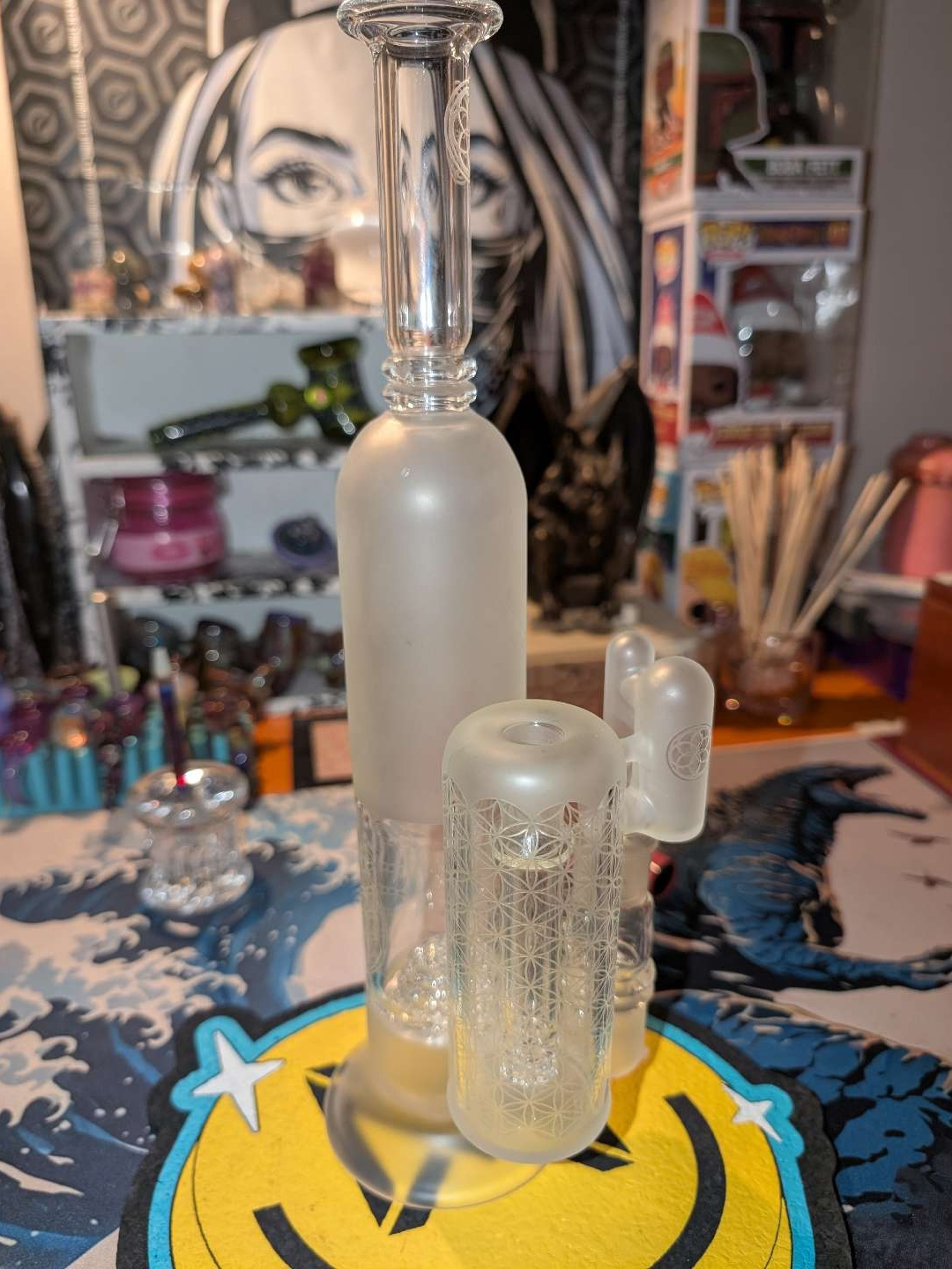 Seed of Life glassworks sol-45 14mm lace sphere tube with matching sacred G slitted perc ash catcher image 0